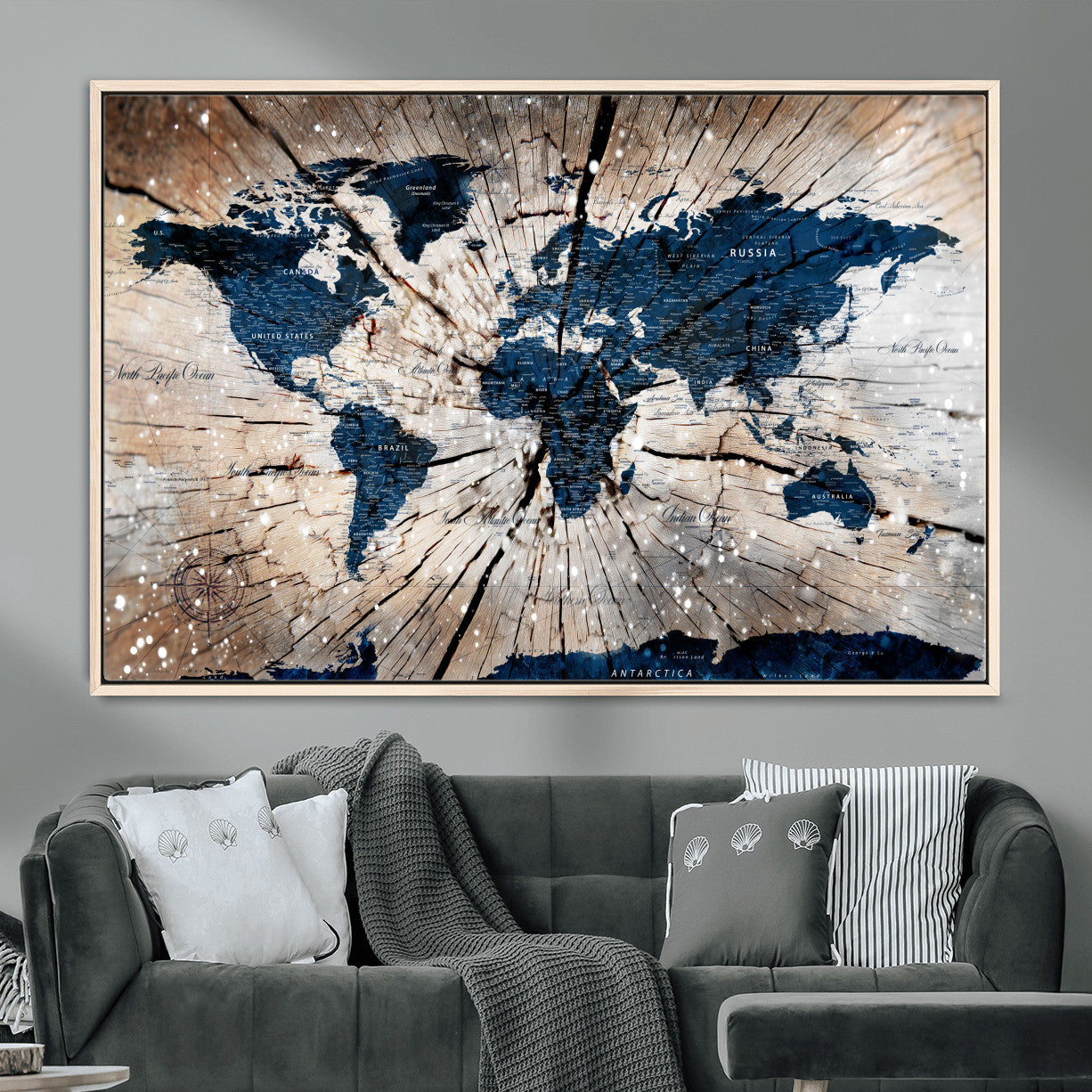 99001695-MGV-FC-36X24 - World Map Wall Art Canvas Print, Modern Decorative Framed Map Artwork Prints for Living Room, Office, Bedroom Wall Decor