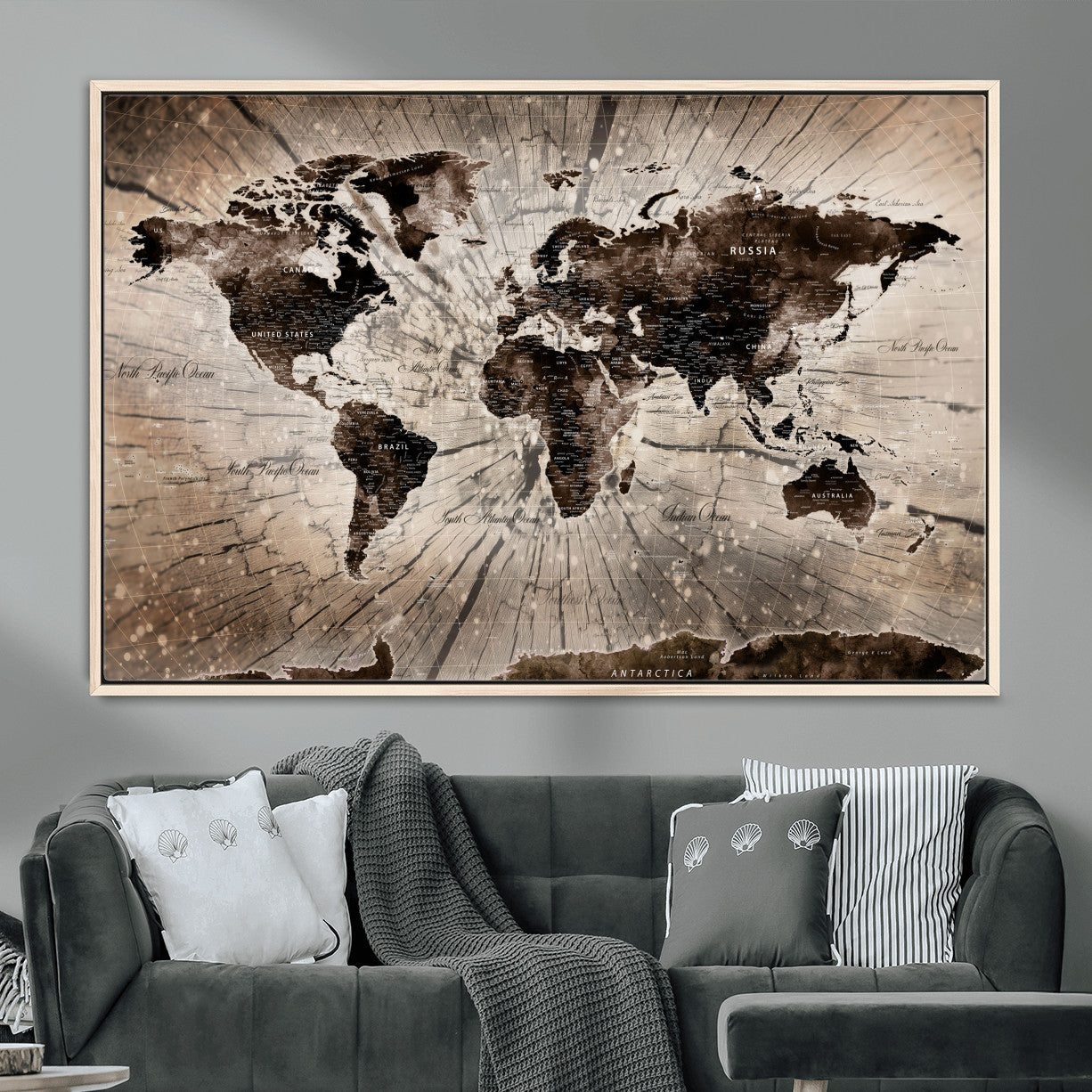 35326624-MGV-FC-36X24 - World Map Wall Art Canvas Print, Modern Decorative Framed Map Artwork Prints for Living Room, Office, Bedroom Wall Decor