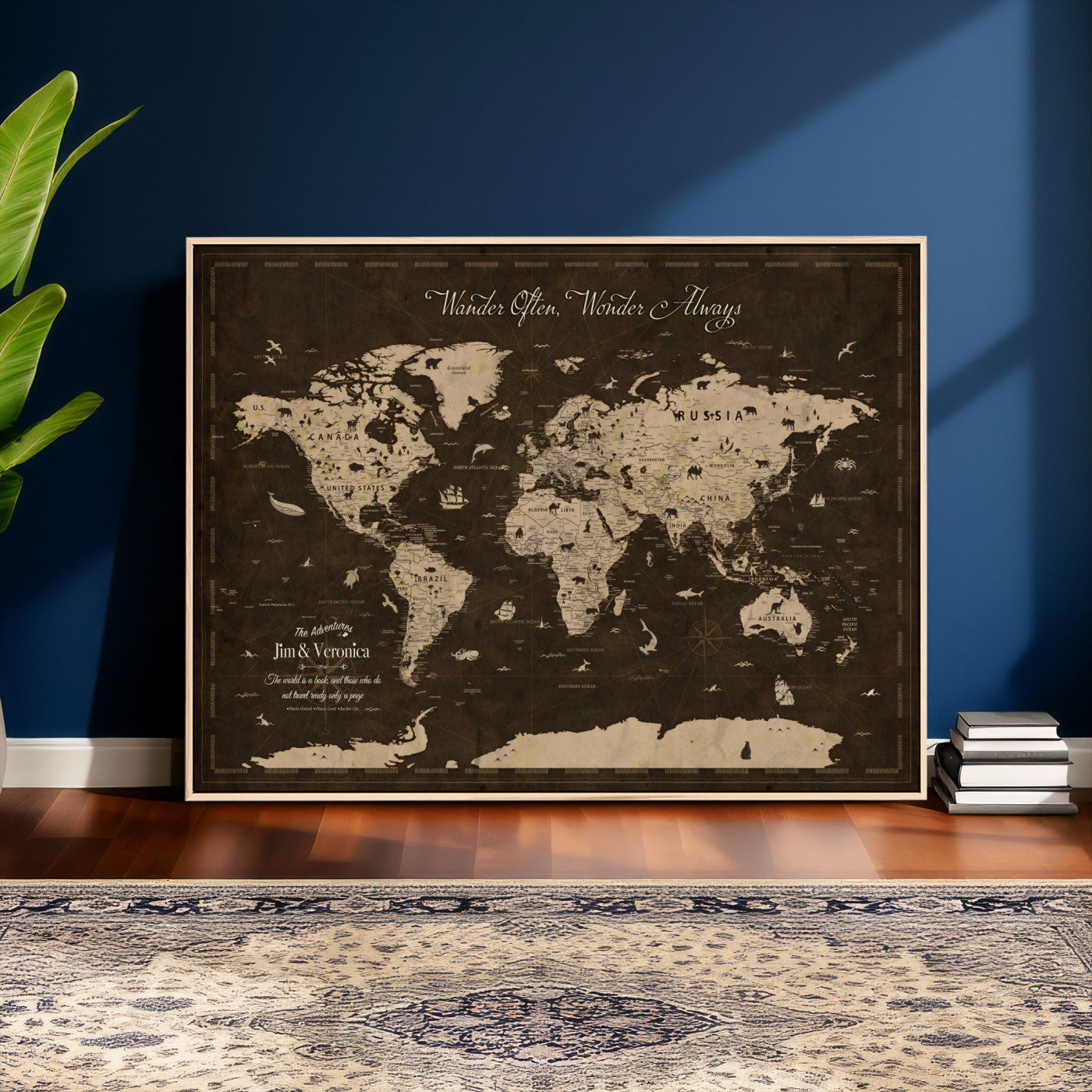 85776859-MGV-FC-36X24 - Personalize Push Pin World Map Wall Art Canvas Print with Pins, Framed Personalize Travel Tracker Map, World Map for Living Room and Office Decor