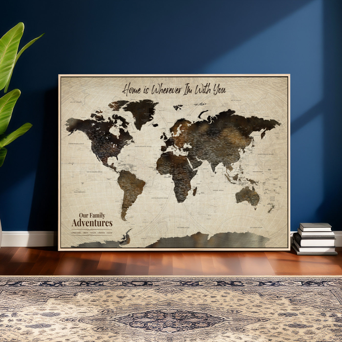 44658041-MGV-FC-36X24 - Customized Push Pin World Map Wall Art Canvas Print with Pins, Framed Personalize Travel Tracker Map, World Map for Living Room and Office Decor