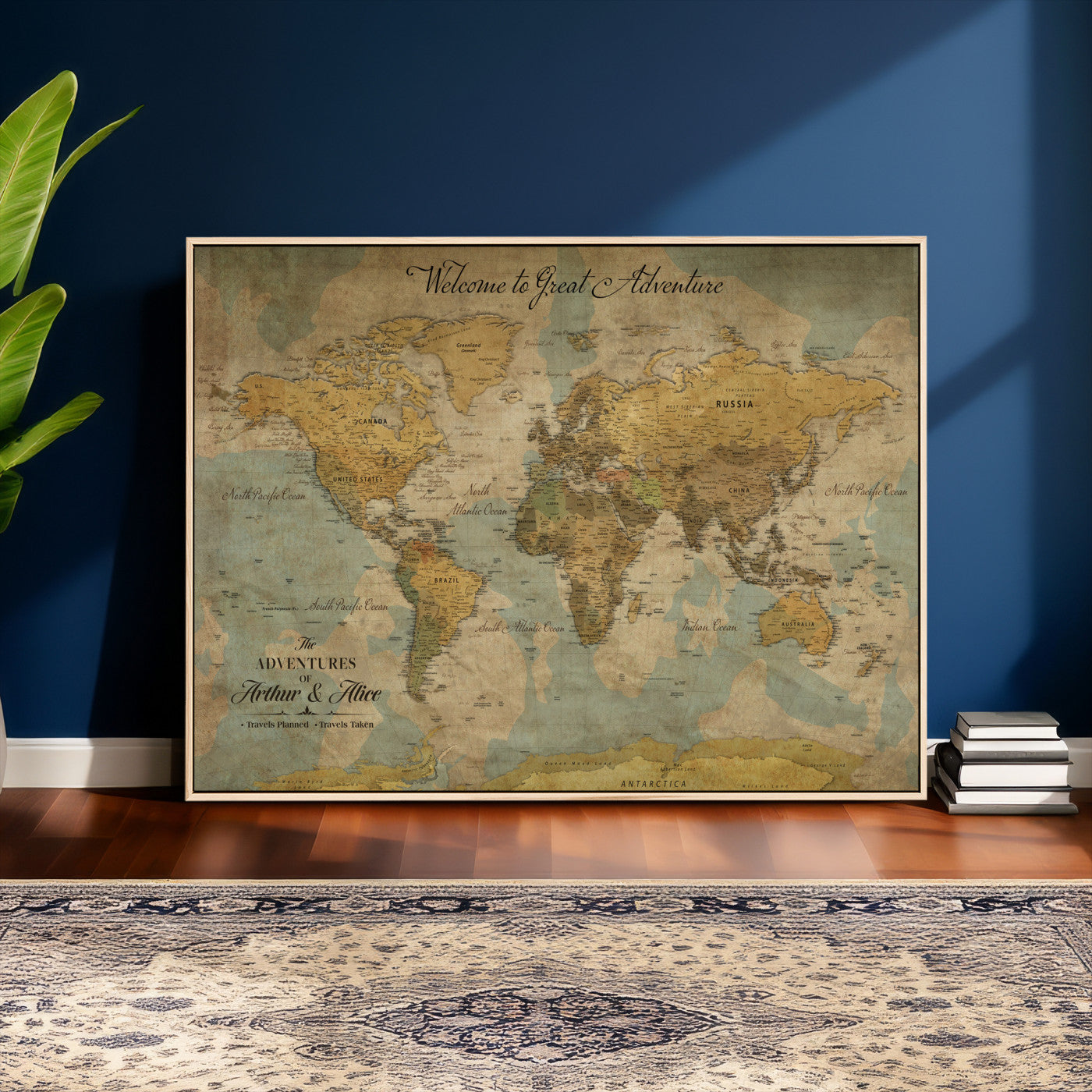37903085-MGV-CV-36X24 - Custom Push Pin World Map Wall Art Canvas Print – Personalized Travel Tracker with Pins Framed Large for Home and Office Decor
