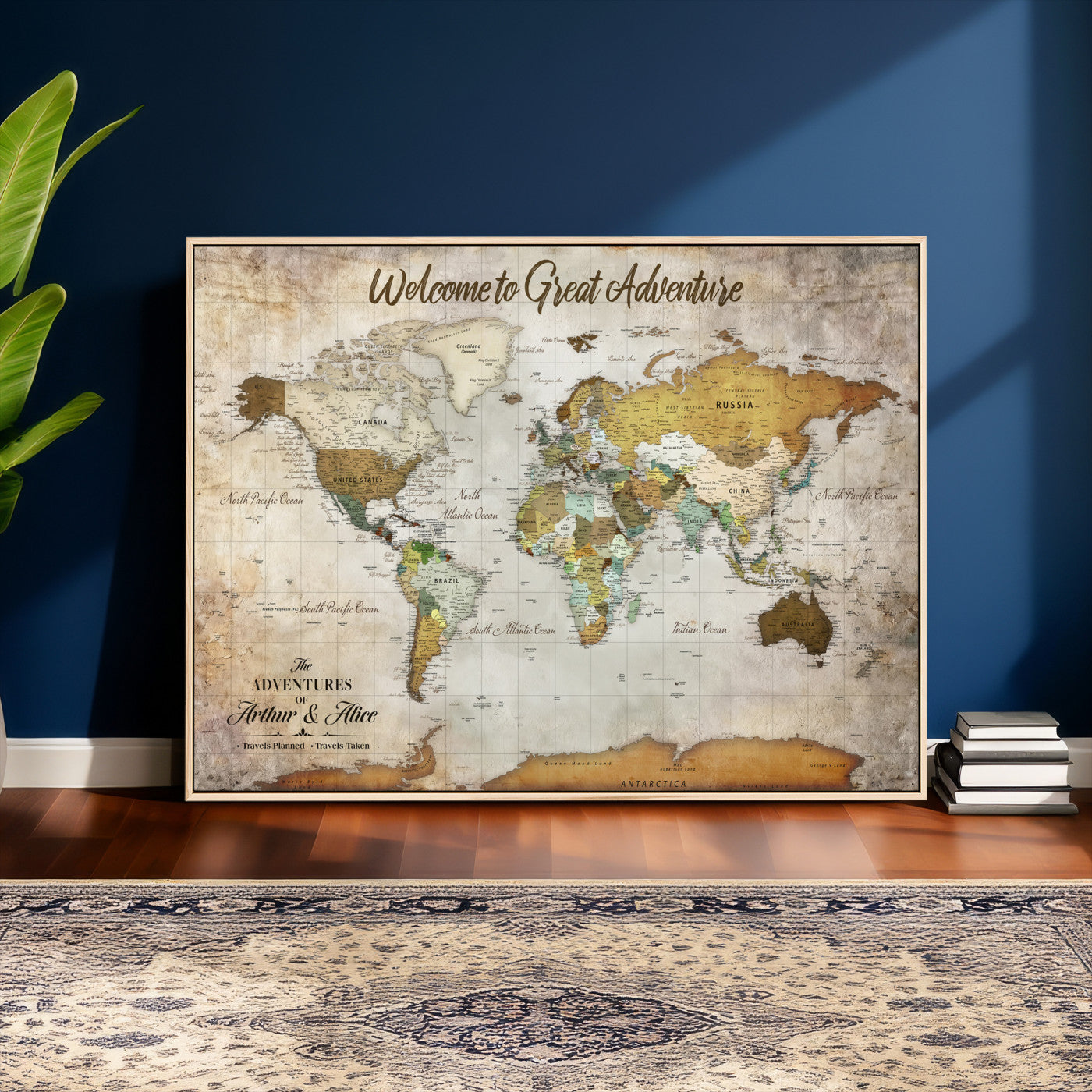33043195-MGV-CV-36X24 - Custom Push Pin World Map Wall Art Canvas Print – Personalized Travel Tracker with Pins Framed Large for Home and Office Decor