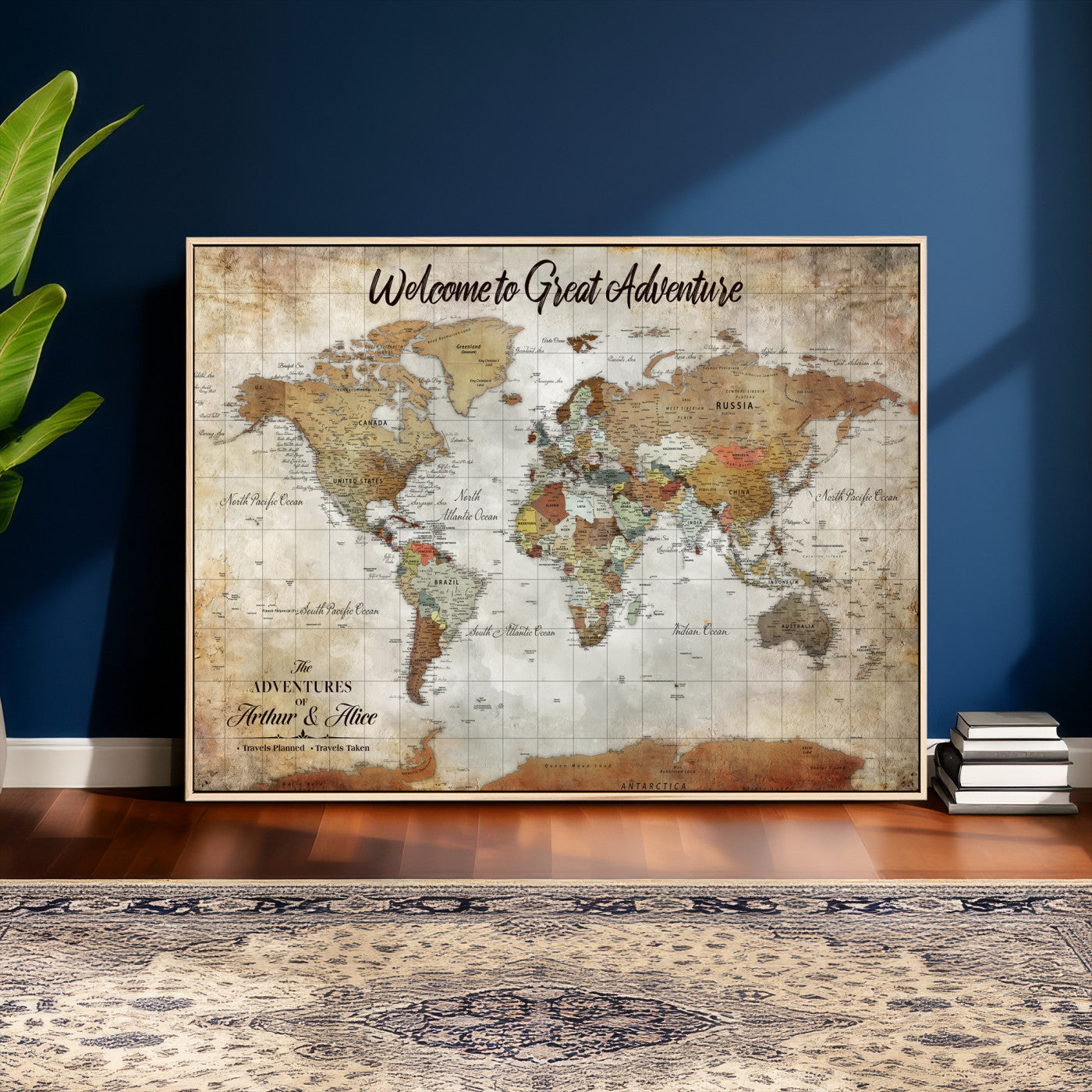 22906161-MGV-CV-36X24 - Custom Push Pin World Map Wall Art Canvas Print – Personalized Travel Tracker with Pins Framed Large for Home and Office Decor