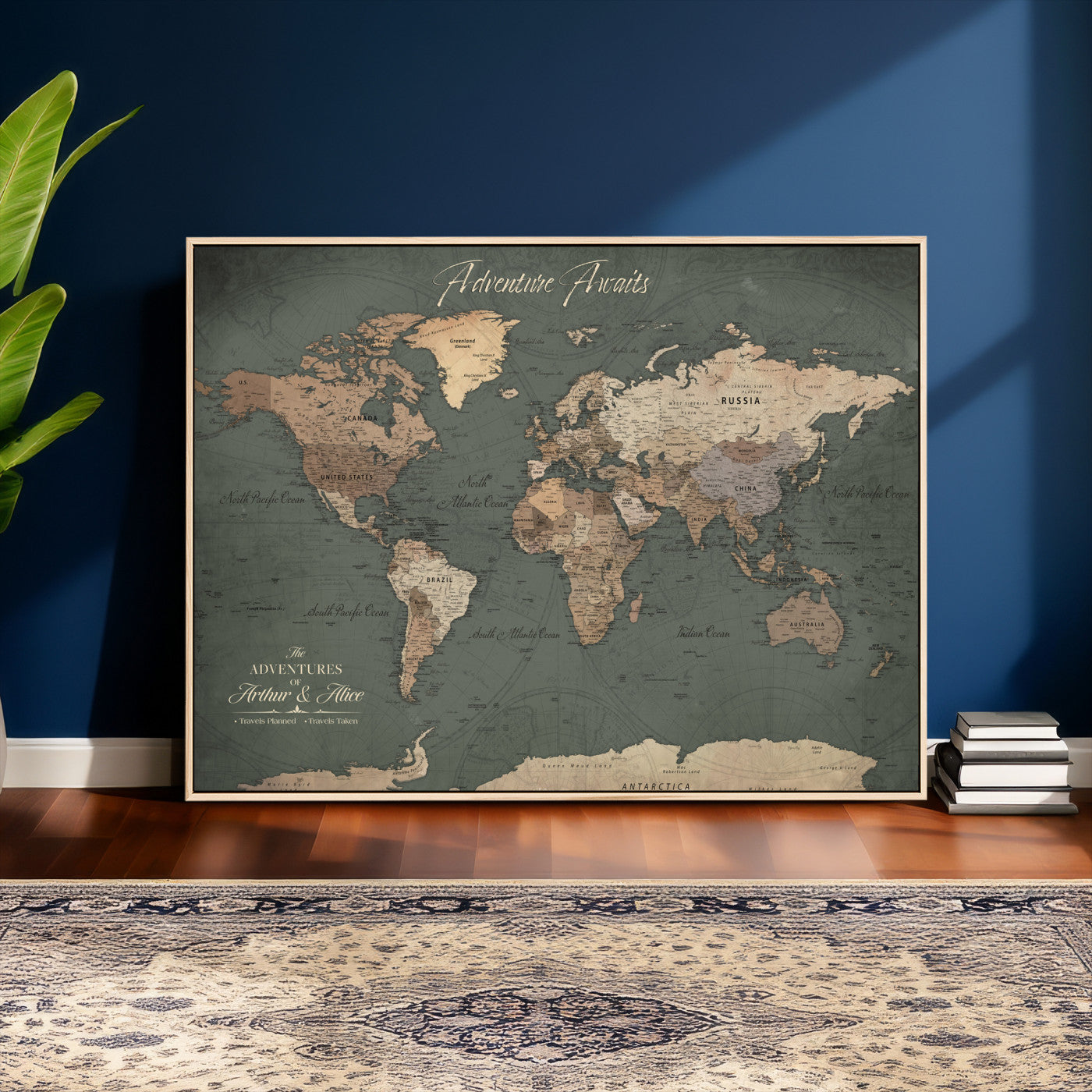 24734446-MGV-CV-36X24 - Custom Push Pin World Map Wall Art Canvas Print – Personalized Travel Tracker with Pins Framed Large for Home and Office Decor