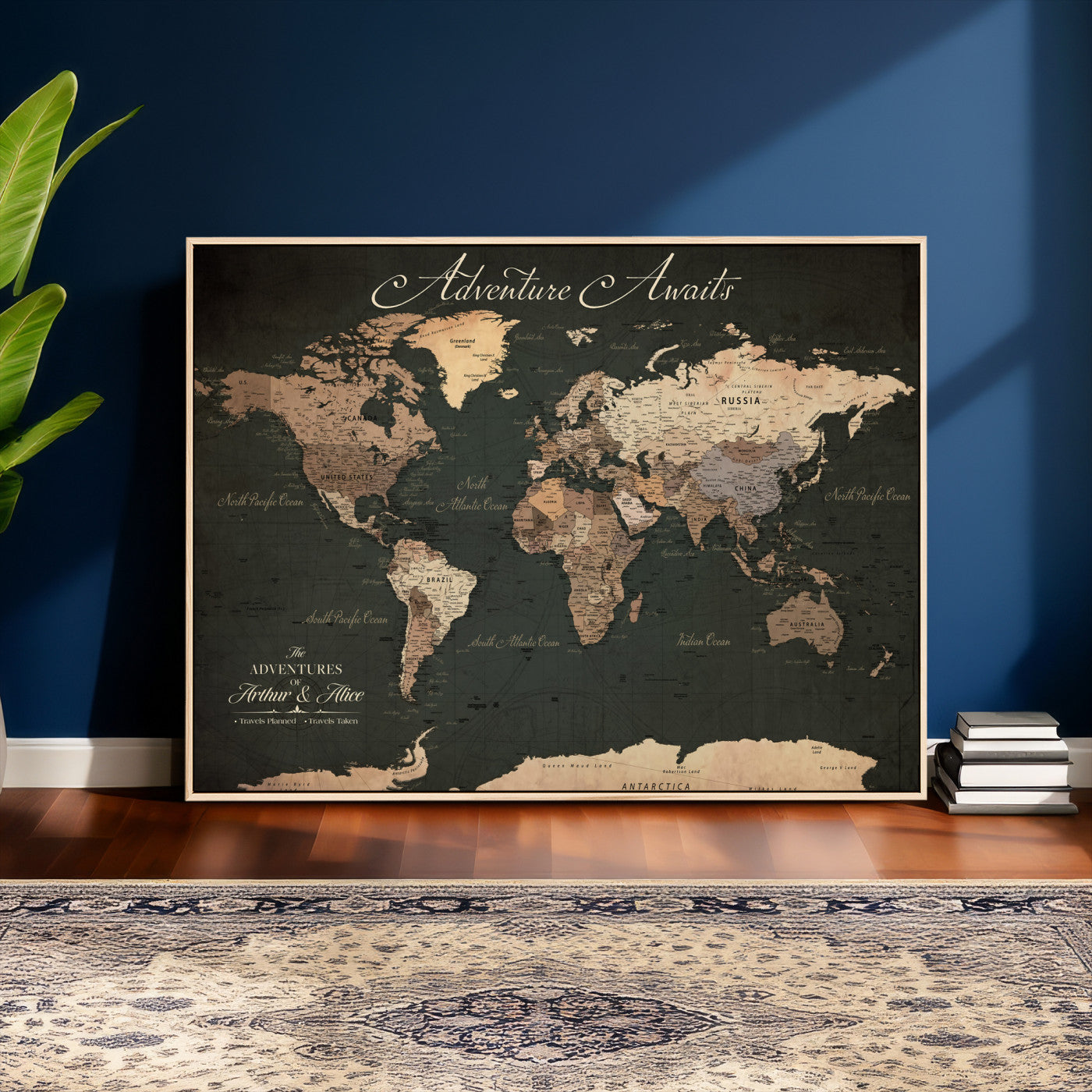 74987709-MGV-CV-36X24 - Custom Push Pin World Map Wall Art Canvas Print – Personalized Travel Tracker with Pins Framed Large for Home and Office Decor