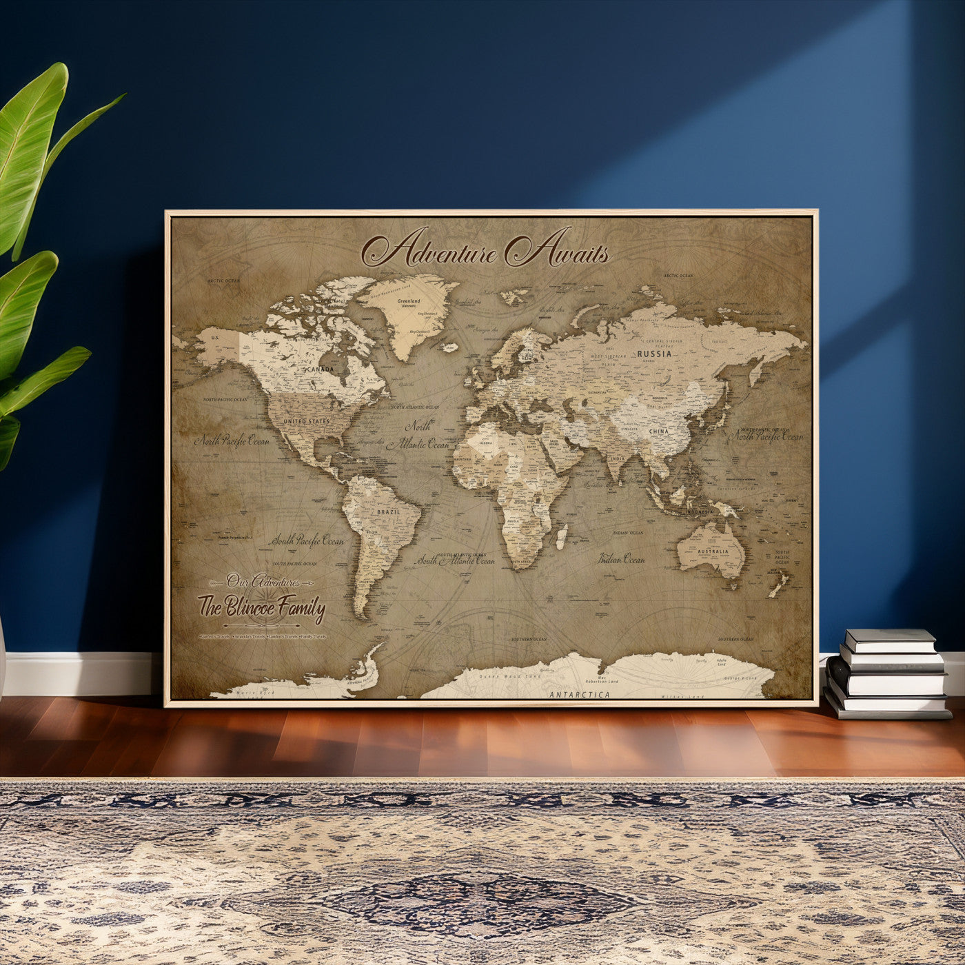 96775856-MGV-CV-36X24 - Custom Push Pin World Map Wall Art Canvas Print – Personalized Travel Tracker with Pins Framed Large for Home and Office Decor