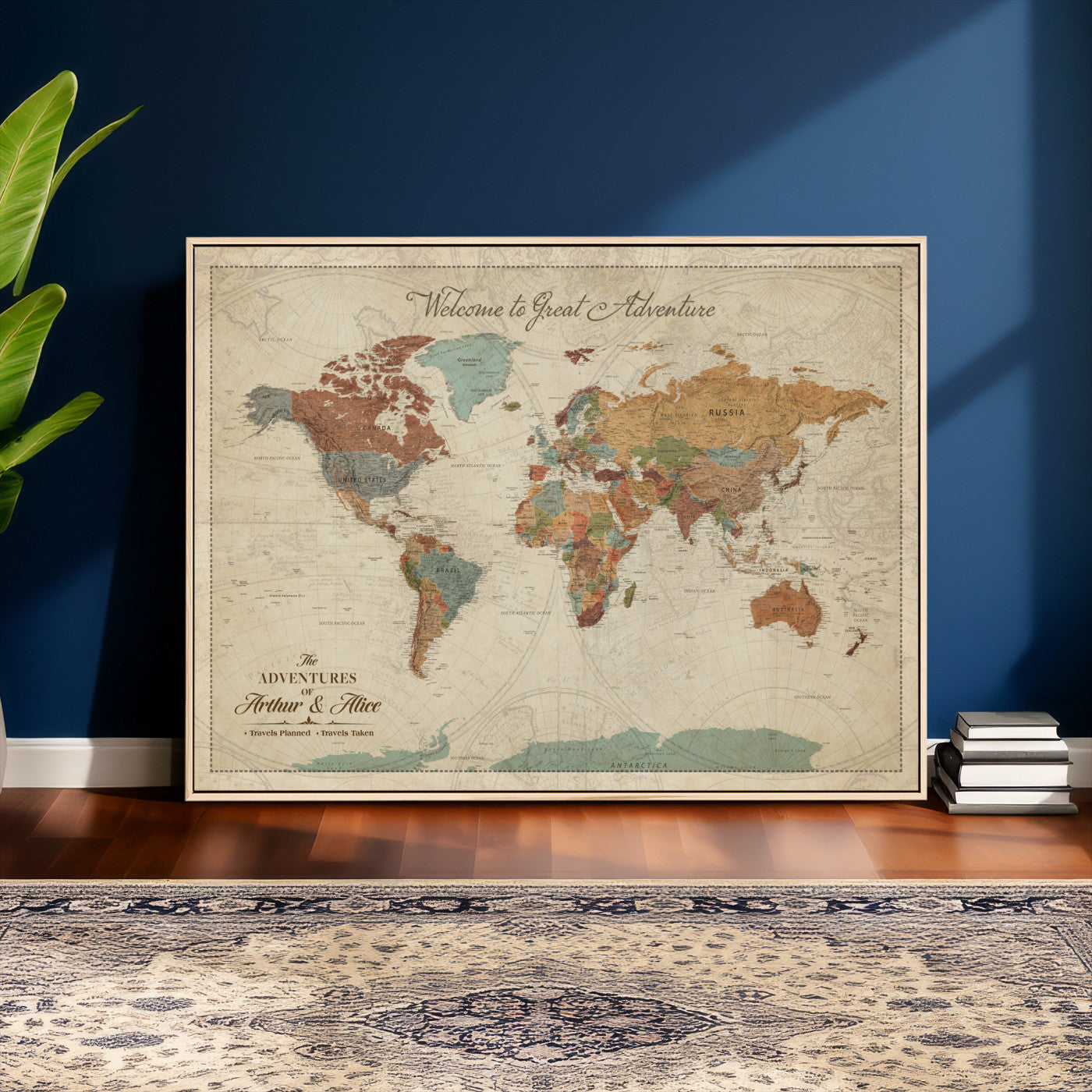 44361524-MGV-CV-36X24 - Custom Push Pin World Map Wall Art Canvas Print – Personalized Travel Tracker with Pins Framed Large for Home and Office Decor