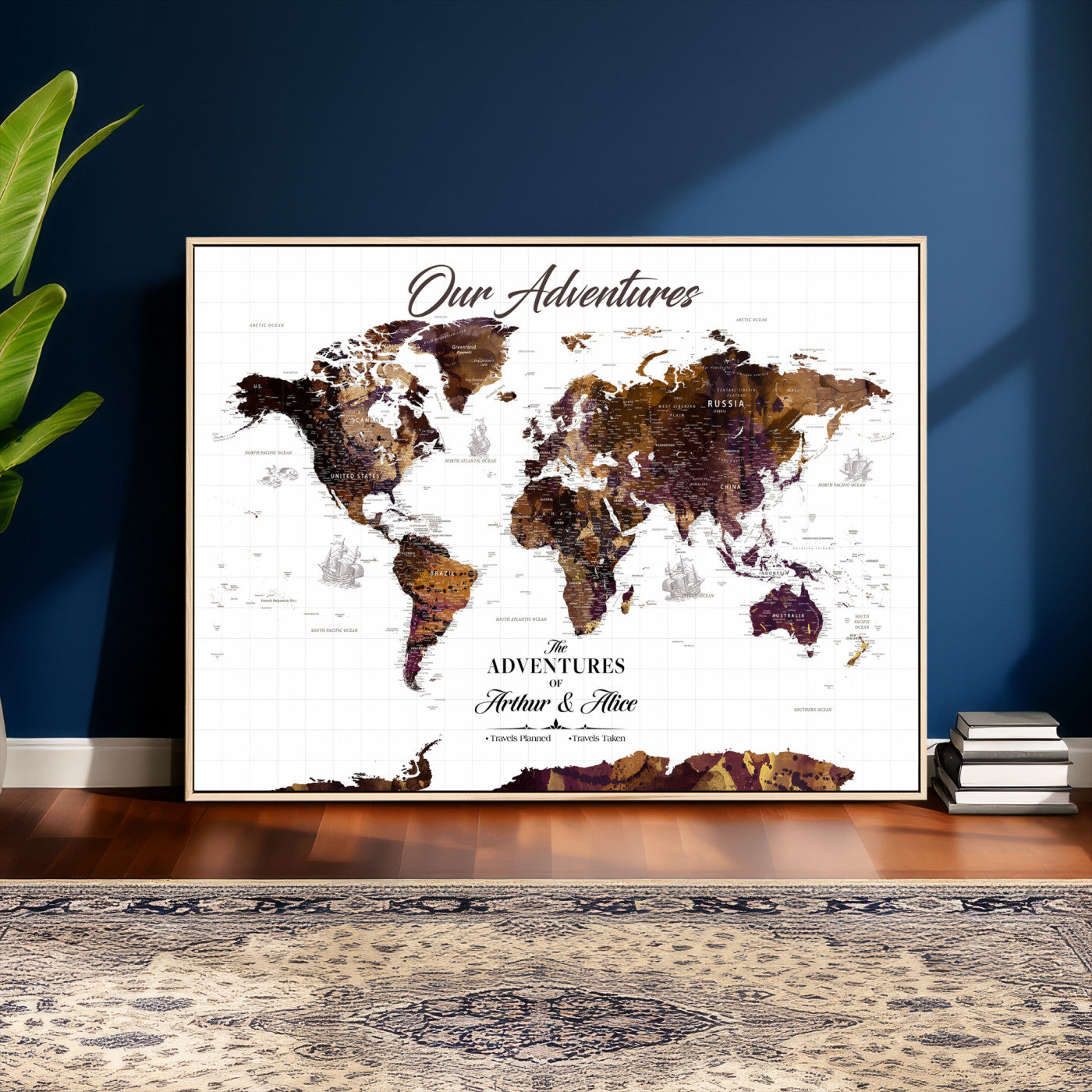 95729279-MGV-CV-36X24 - Custom Push Pin World Map Wall Art Canvas Print – Personalized Travel Tracker with Pins Framed Large for Home and Office Decor
