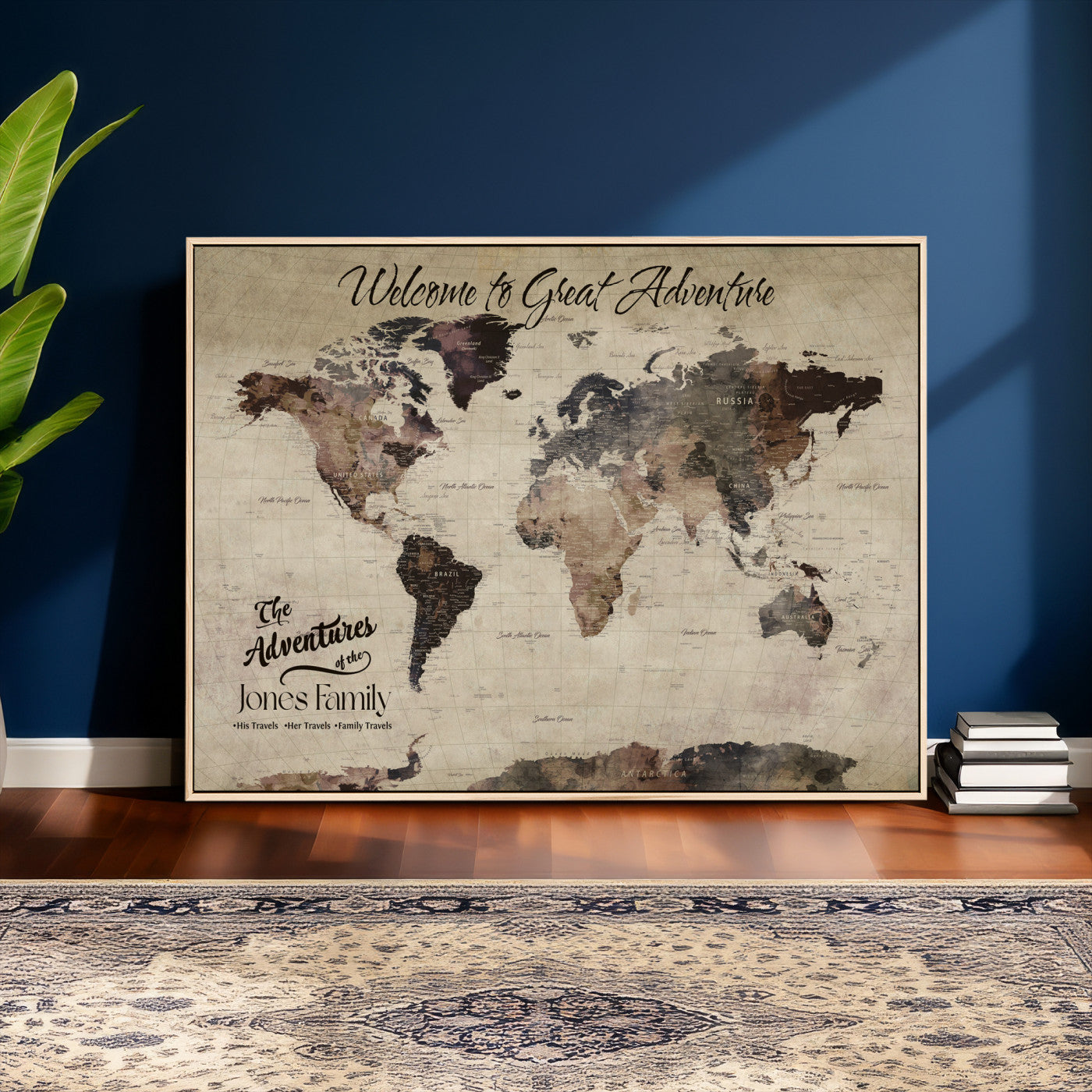 25688366-MGV-CV-36X24 - Custom Push Pin World Map Wall Art Canvas Print – Personalized Travel Tracker with Pins Framed Large for Home and Office Decor