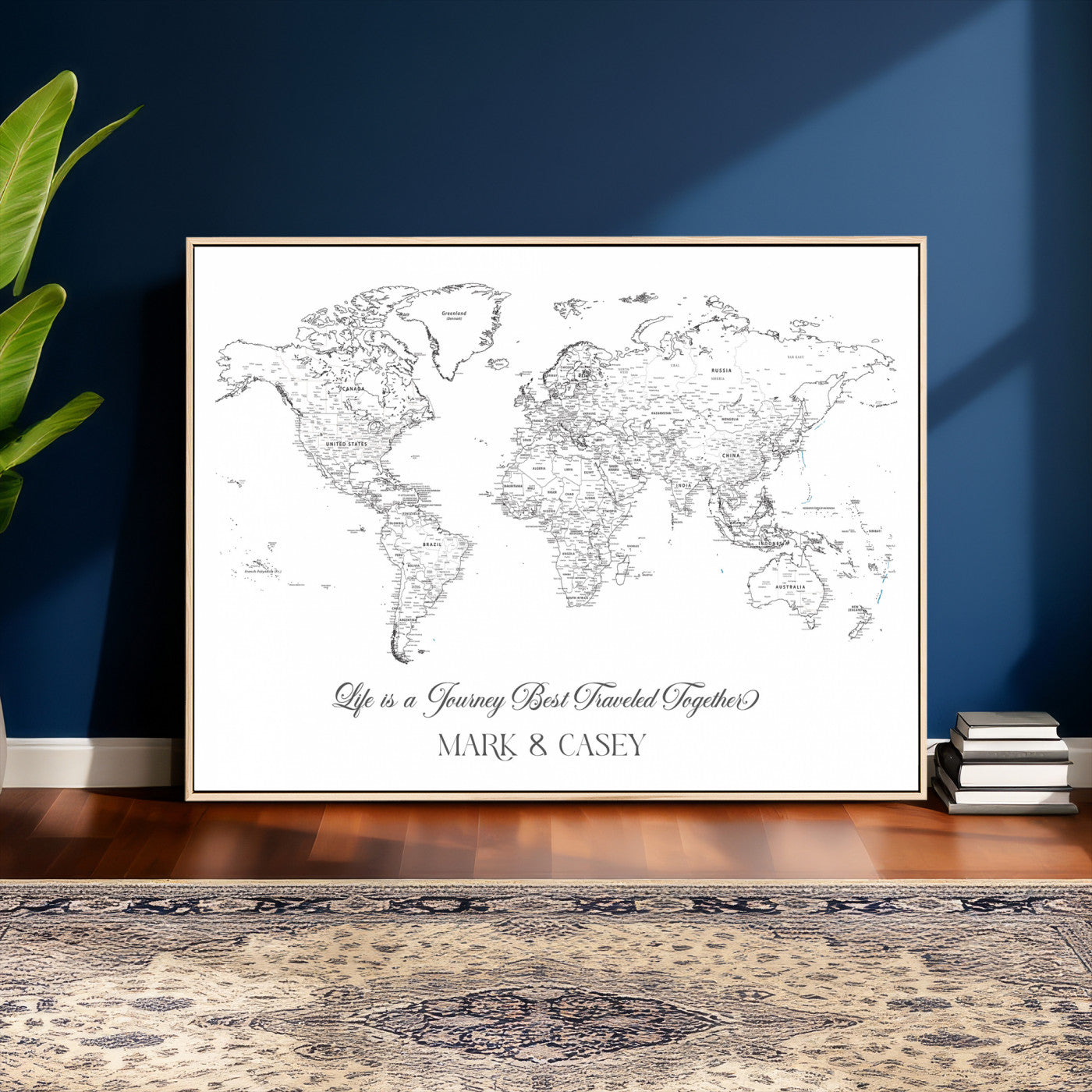 57820424-MGV-CV-36X24 - Custom Push Pin World Map Wall Art Canvas Print – Personalized Travel Tracker with Pins Framed Large for Home and Office Decor