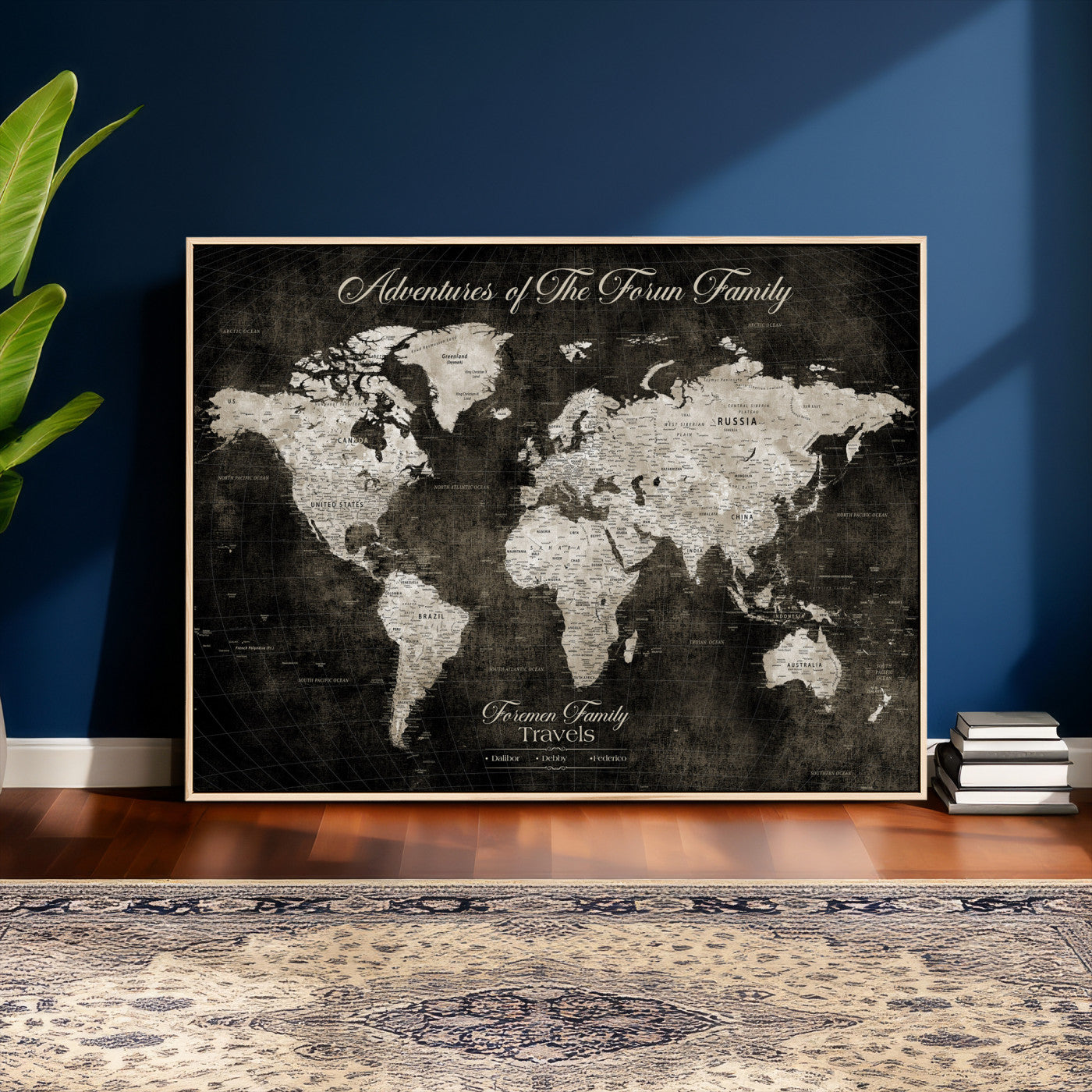 73767525-MGV-CV-36X24 - Custom Push Pin World Map Wall Art Canvas Print – Personalized Travel Tracker with Pins Framed Large for Home and Office Decor