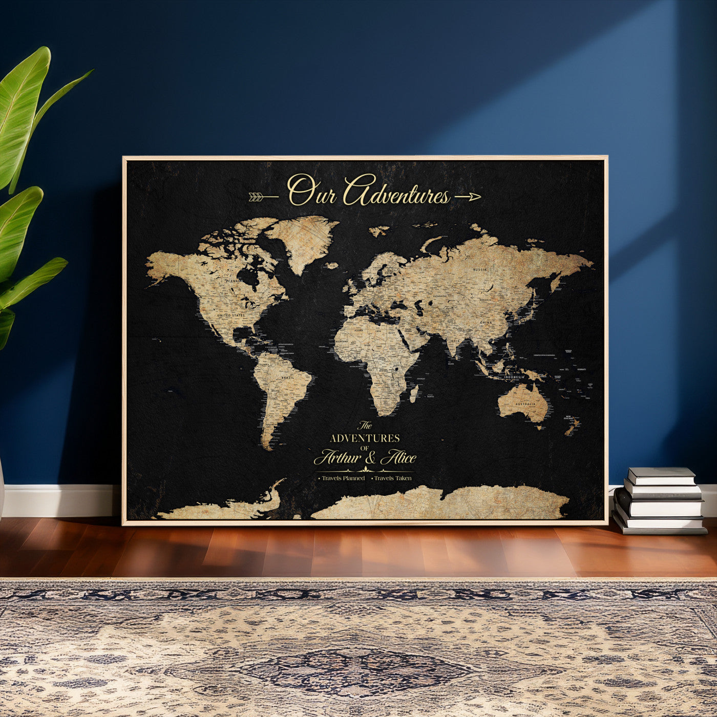 54638998-MGV-CV-36X24 - Custom Push Pin World Map Wall Art Canvas Print – Personalized Travel Tracker with Pins Framed Large for Home and Office Decor