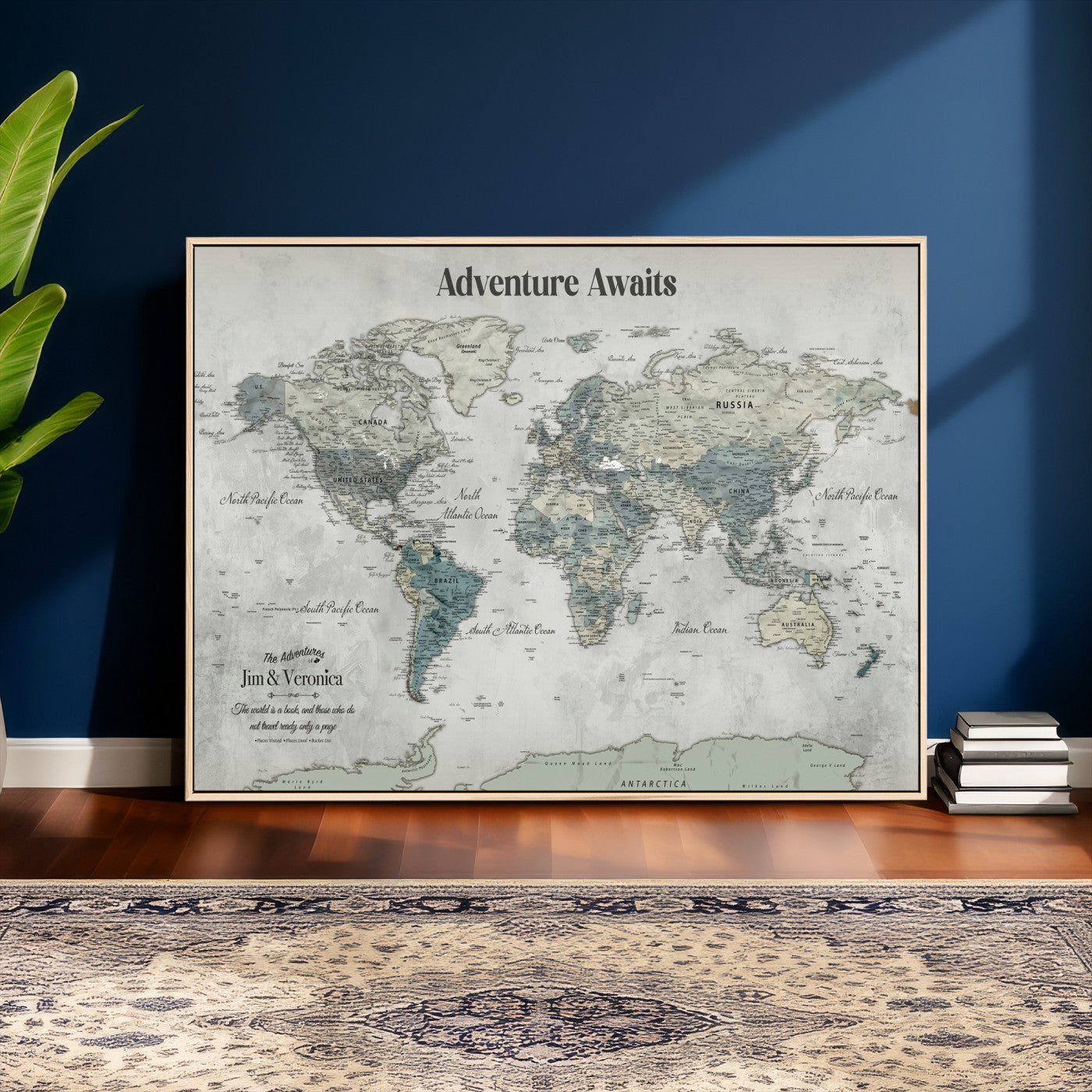 11945570-MGV-CV-36X24 - Custom Push Pin World Map Wall Art Canvas Print – Personalized Travel Tracker with Pins Framed Large for Home and Office Decor