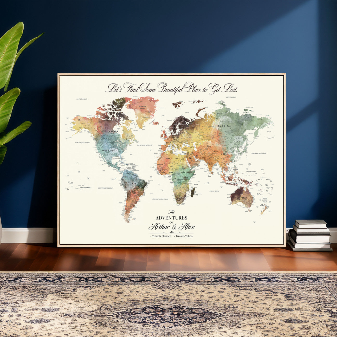 73360781-MGV-CV-36X24 - Custom Push Pin World Map Wall Art Canvas Print – Personalized Travel Tracker with Pins Framed Large for Home and Office Decor