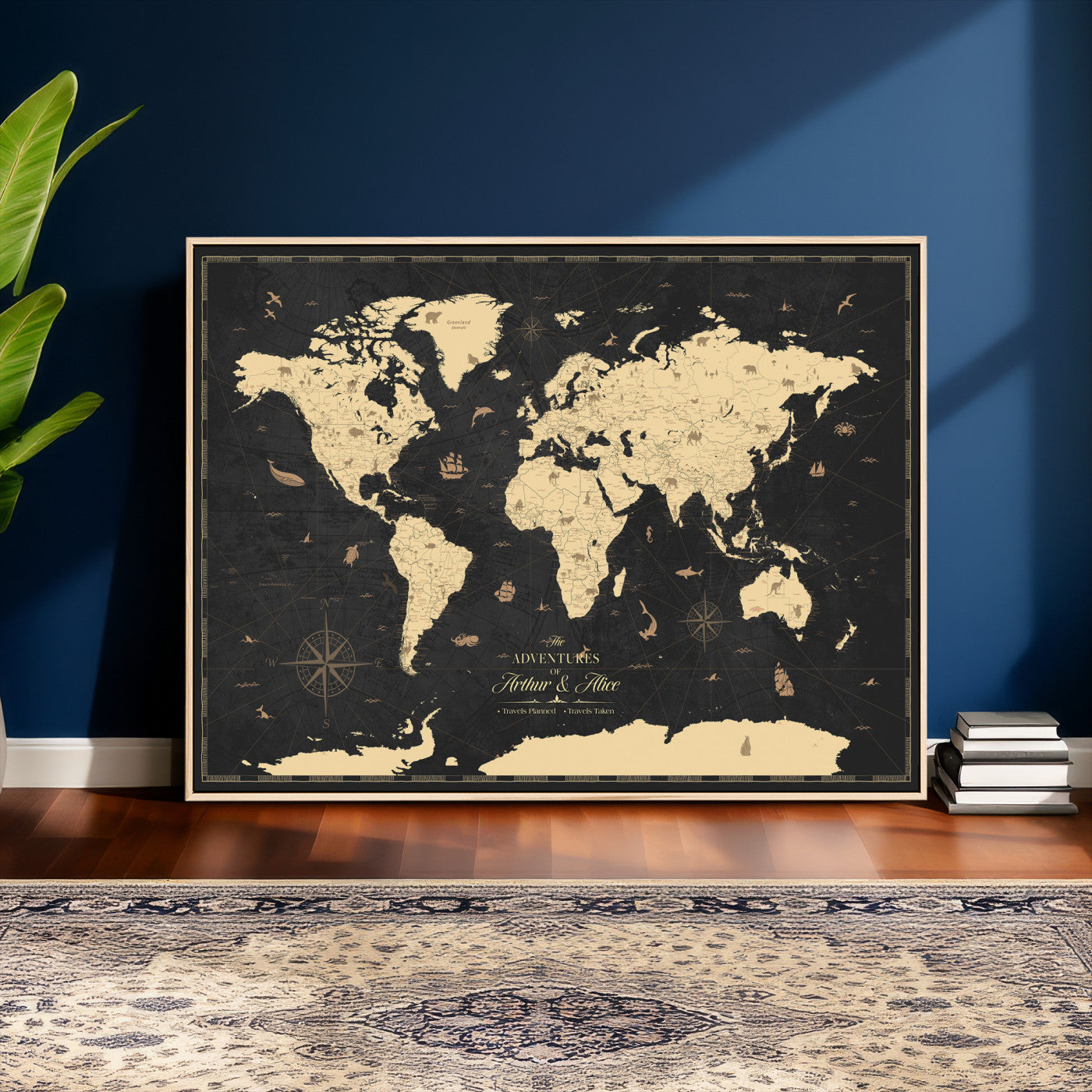 23208482-MGV-CV-36X24 - Custom Push Pin World Map Wall Art Canvas Print – Personalized Travel Tracker with Pins Framed Large for Home and Office Decor