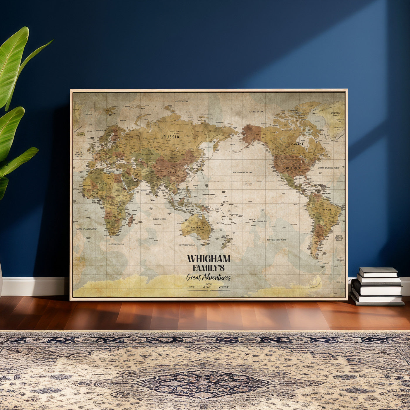 98110883-MGV-CV-36X24 - Custom Push Pin World Map Wall Art Canvas Print – Personalized Travel Tracker with Pins Framed Large for Home and Office Decor