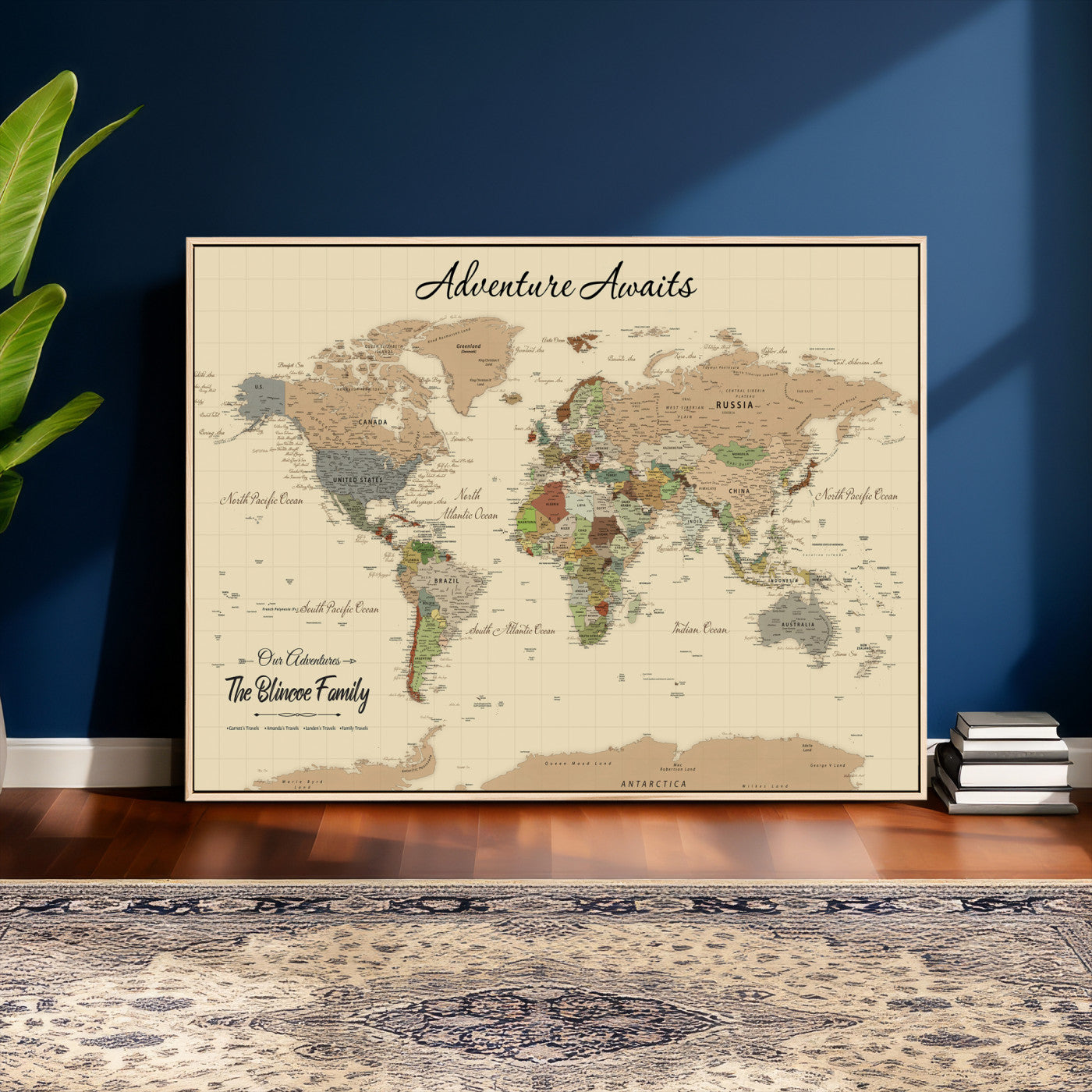25730261-MGV-CV-36X24 - Custom Push Pin World Map Wall Art Canvas Print – Personalized Travel Tracker with Pins Framed Large for Home and Office Decor