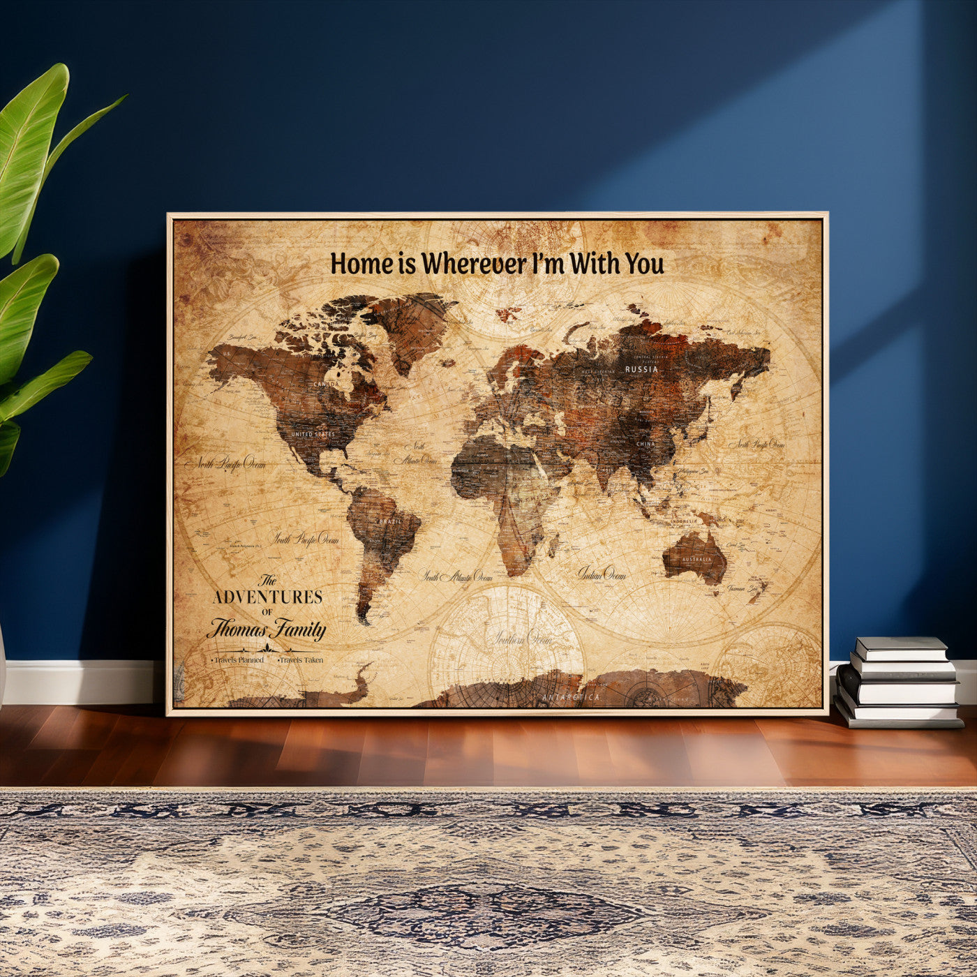 47310001-MGV-CV-36X24 - Custom Push Pin World Map Wall Art Canvas Print – Personalized Travel Tracker with Pins Framed Large for Home and Office Decor