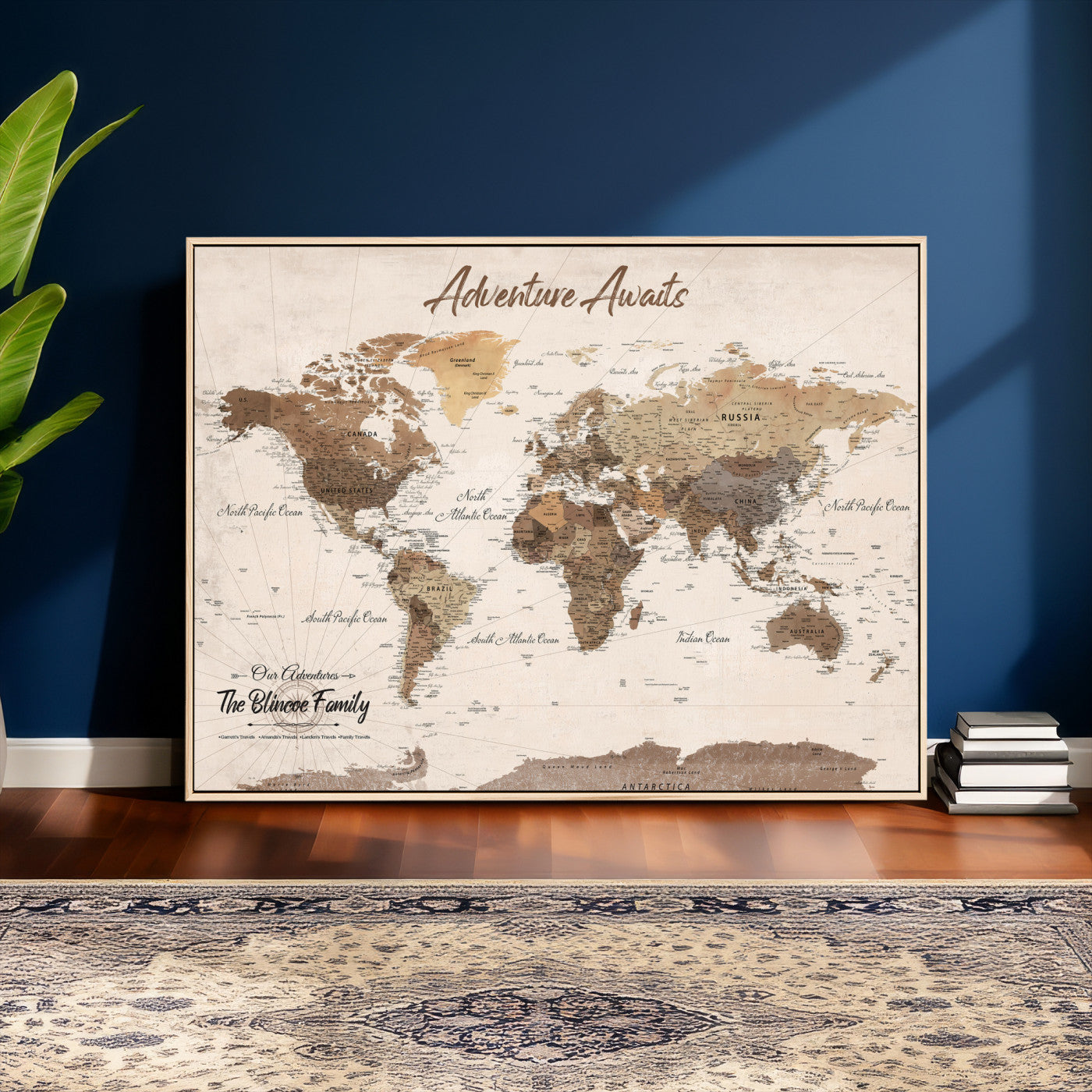 64110351-MGV-CV-36X24 - Custom Push Pin World Map Wall Art Canvas Print – Personalized Travel Tracker with Pins Framed Large for Home and Office Decor