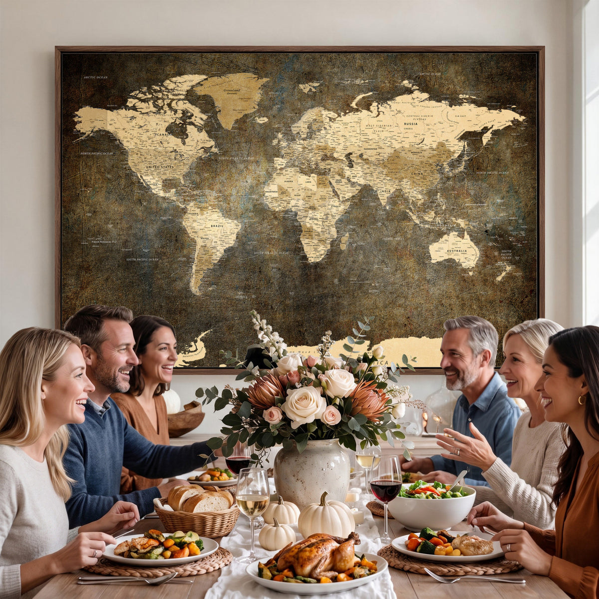 89742472-MGV-CV-36X24 - Large Framed Vintage World Map Wall Art Print for Home Wall