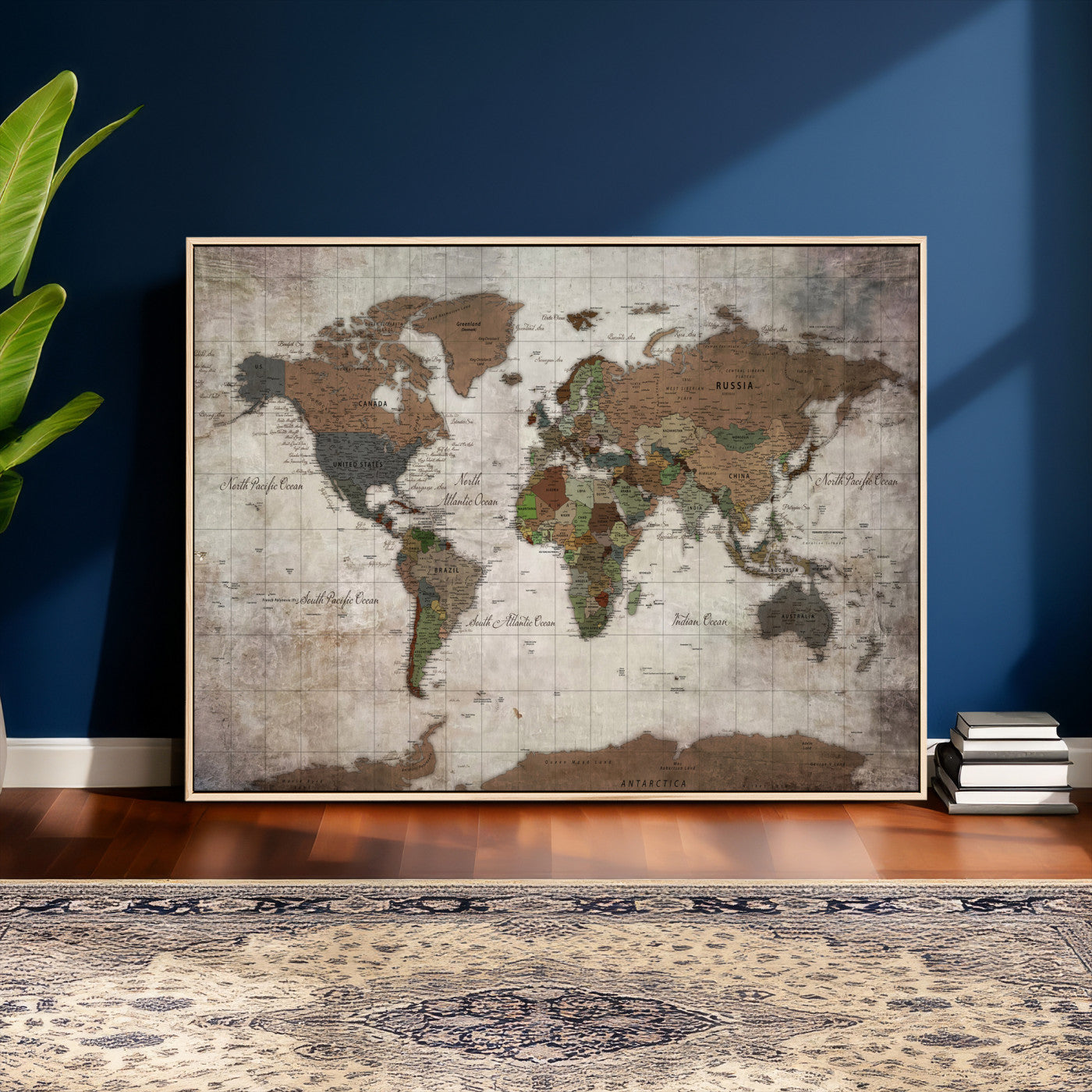 65393892-MGV-CV-36X24 - World Map Wall Art Canvas Print, Modern Decorative Framed Map Artwork Prints for Living Room, Office, Bedroom Wall Decor