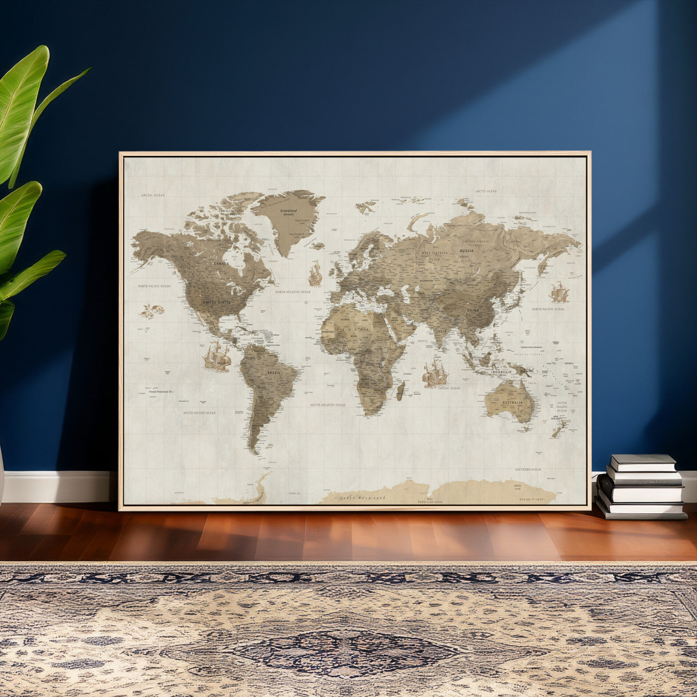 28283260-MGV-CV-36X24 - World Map Wall Art Canvas Print, Modern Decorative Framed Map Artwork Prints for Living Room, Office, Bedroom Wall Decor