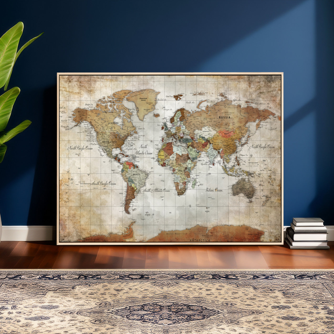 19855445-MGV-CV-36X24 - World Map Wall Art Canvas Print, Modern Decorative Framed Map Artwork Prints for Living Room, Office, Bedroom Wall Decor