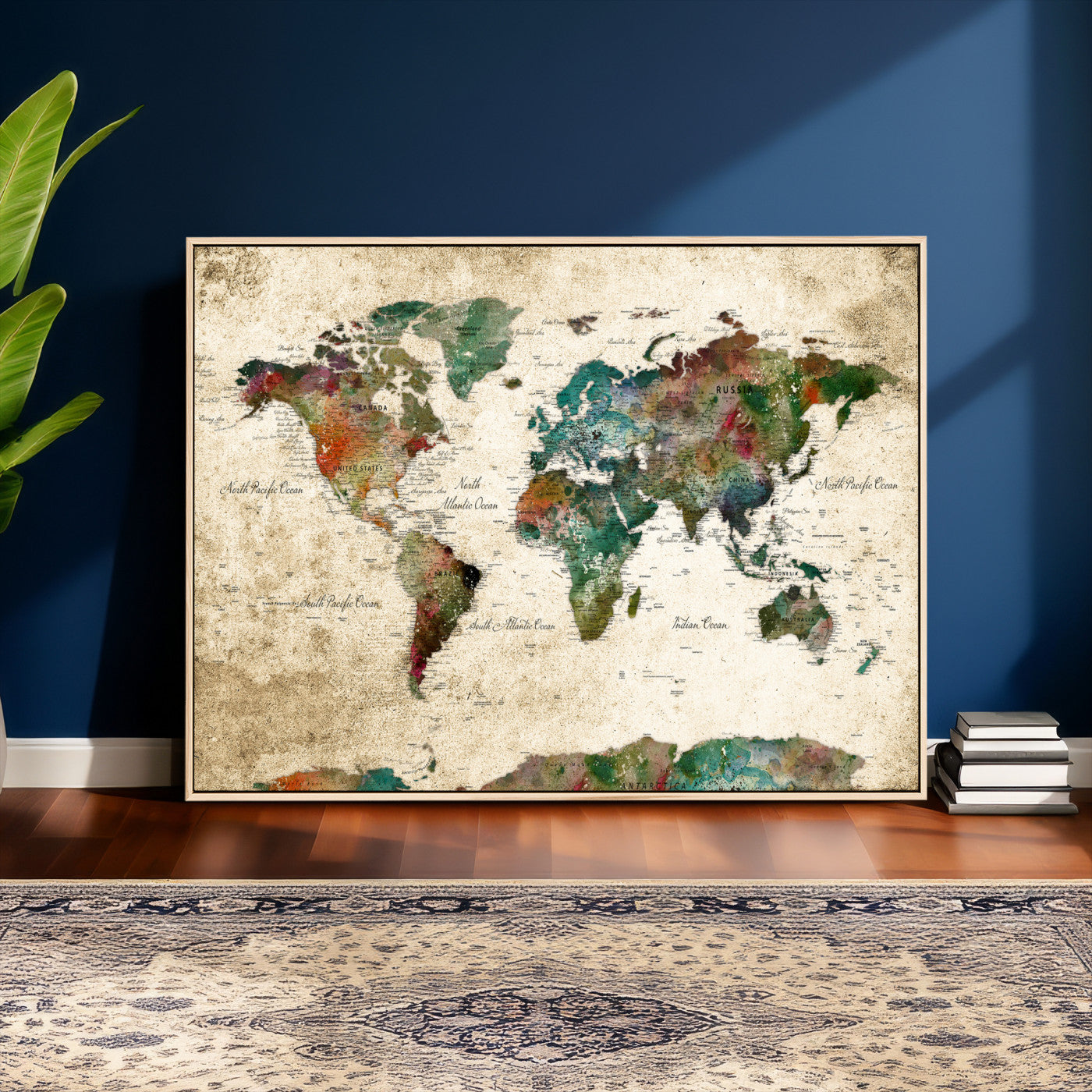 87544591-MGV-CV-36X24 - World Map Wall Art Canvas Print, Modern Decorative Framed Map Artwork Prints for Living Room, Office, Bedroom Wall Decor