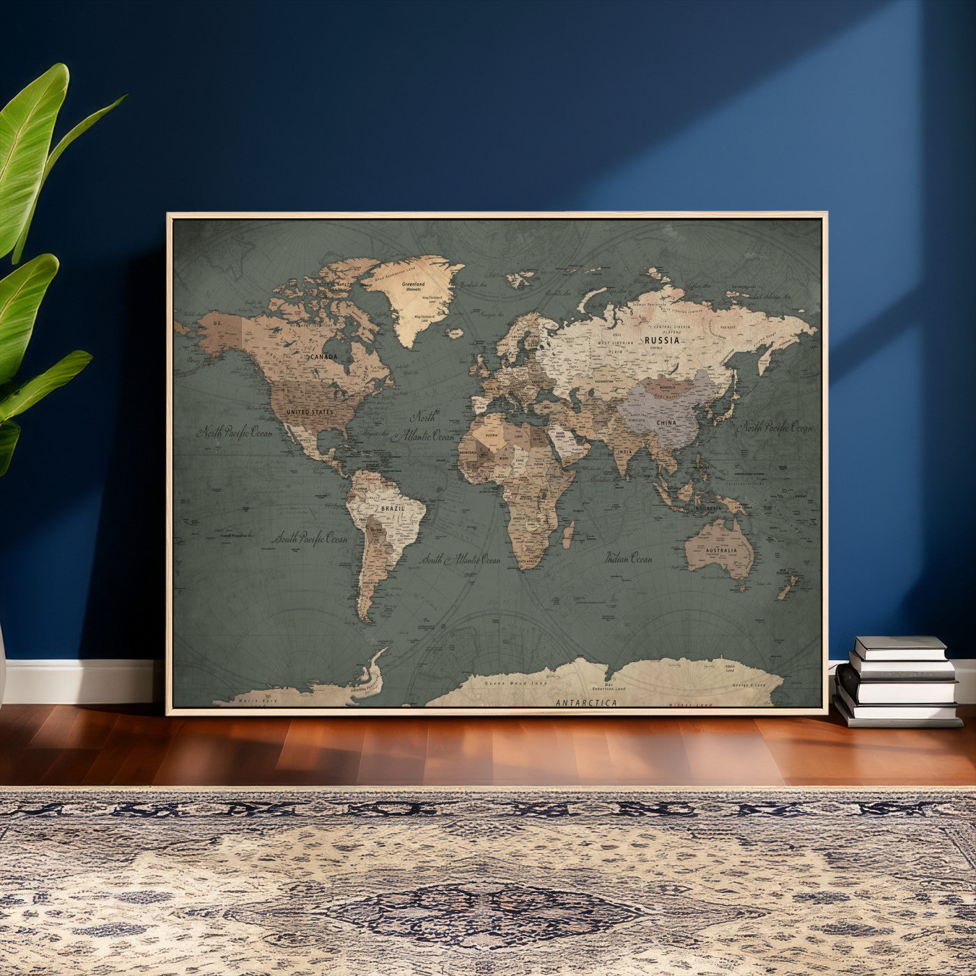 84619399-MGV-CV-36X24 - World Map Wall Art Canvas Print, Modern Decorative Framed Map Artwork Prints for Living Room, Office, Bedroom Wall Decor