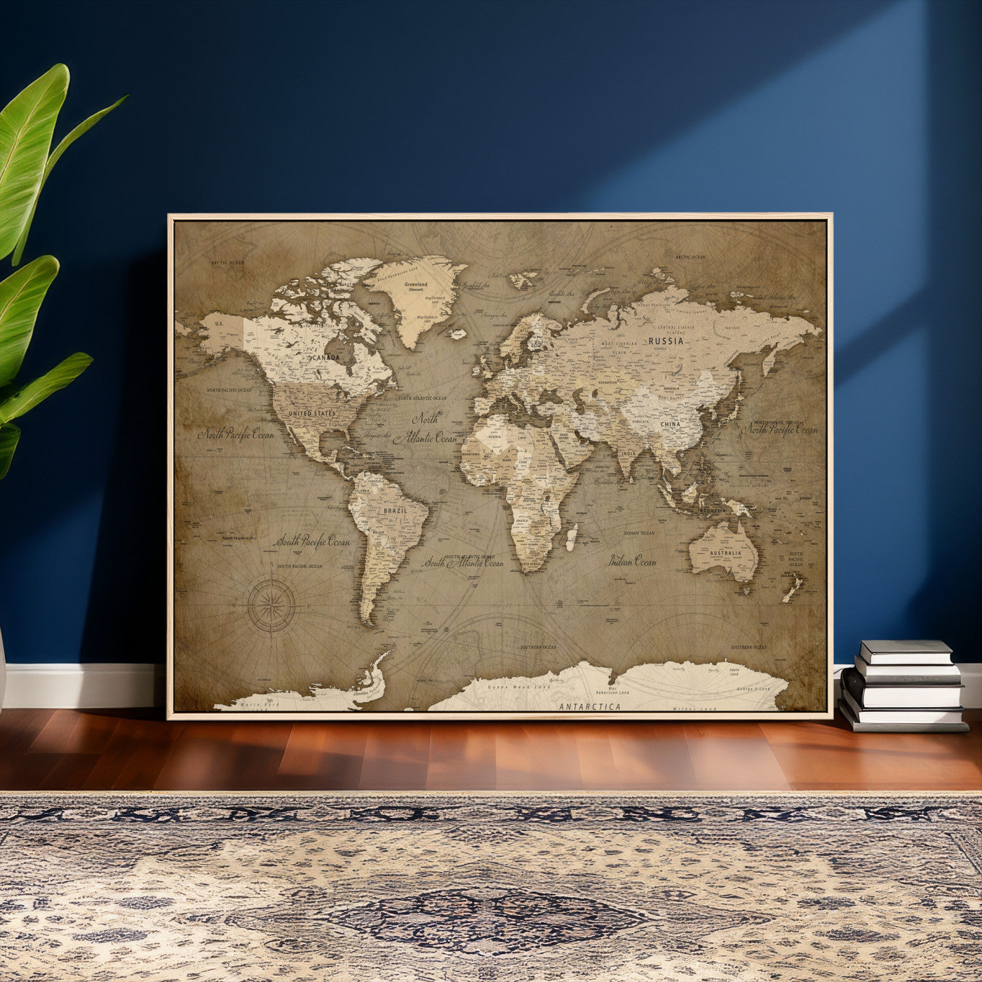 82314635-MGV-CV-36X24 - World Map Wall Art Canvas Print, Modern Decorative Framed Map Artwork Prints for Living Room, Office, Bedroom Wall Decor