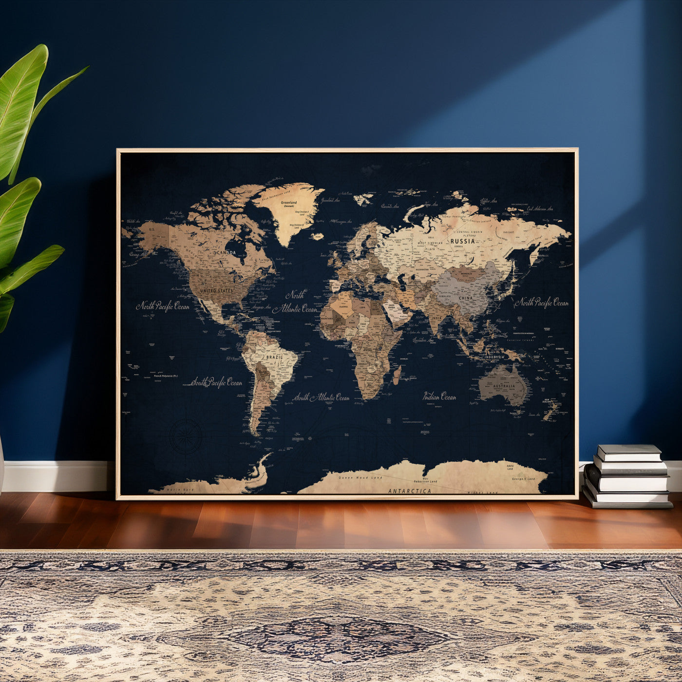 53971530-MGV-CV-36X24 - World Map Wall Art Canvas Print, Modern Decorative Framed Map Artwork Prints for Living Room, Office, Bedroom Wall Decor