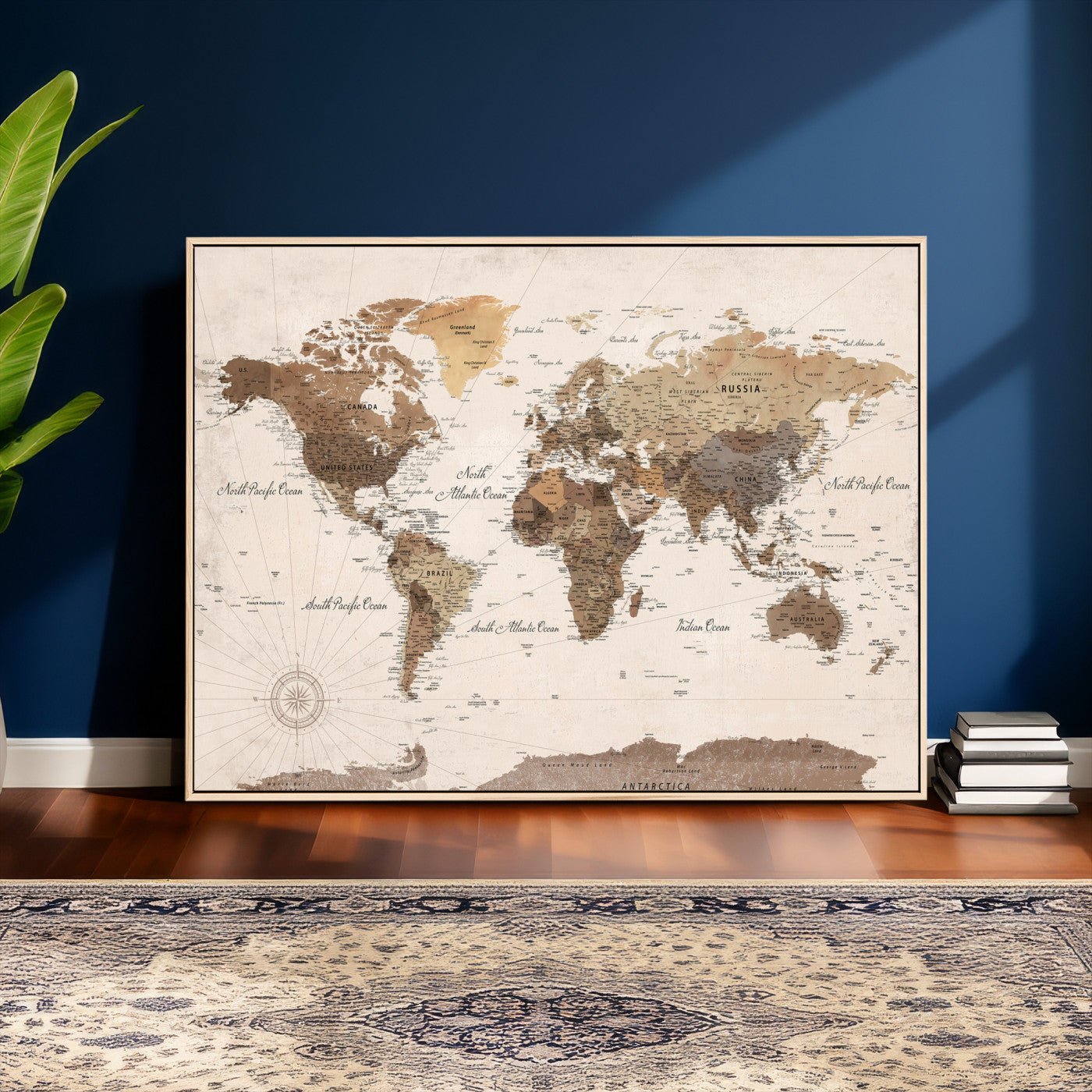 69860078-MGV-CV-36X24 - World Map Wall Art Canvas Print, Modern Decorative Framed Map Artwork Prints for Living Room, Office, Bedroom Wall Decor