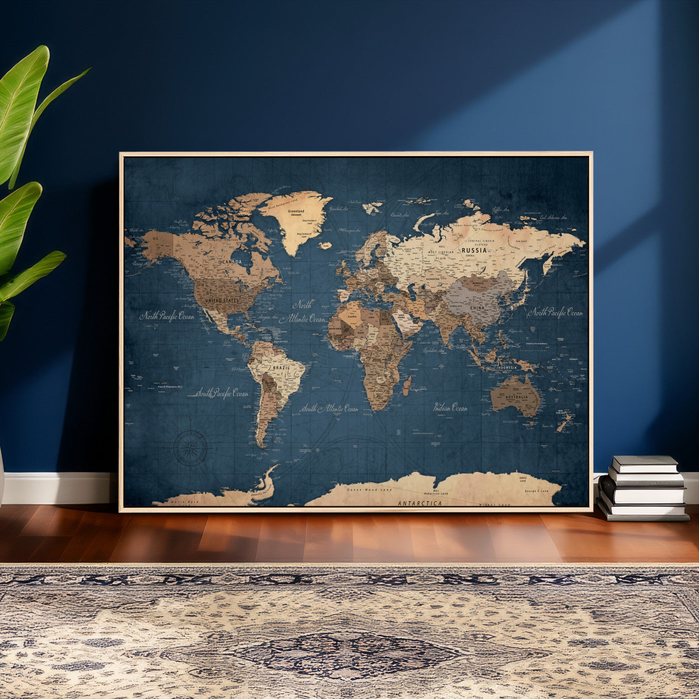 69886352-MGV-CV-36X24 - World Map Wall Art Canvas Print, Modern Decorative Framed Map Artwork Prints for Living Room, Office, Bedroom Wall Decor