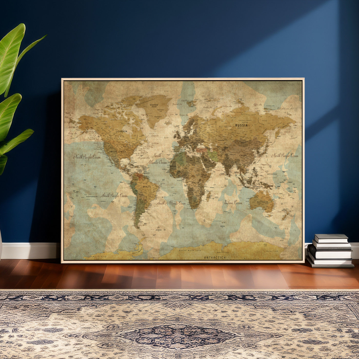 89356927-MGV-CV-36X24 - World Map Wall Art Canvas Print, Modern Decorative Framed Map Artwork Prints for Living Room, Office, Bedroom Wall Decor
