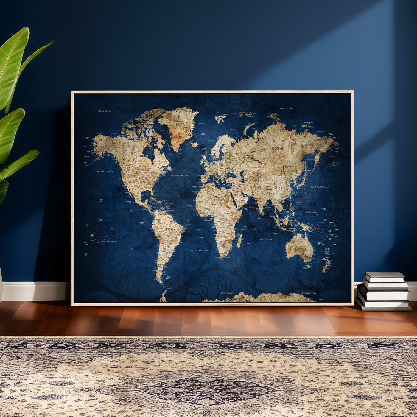 57503519-MGV-CV-36X24 - World Map Wall Art Canvas Print, Modern Decorative Framed Map Artwork Prints for Living Room, Office, Bedroom Wall Decor