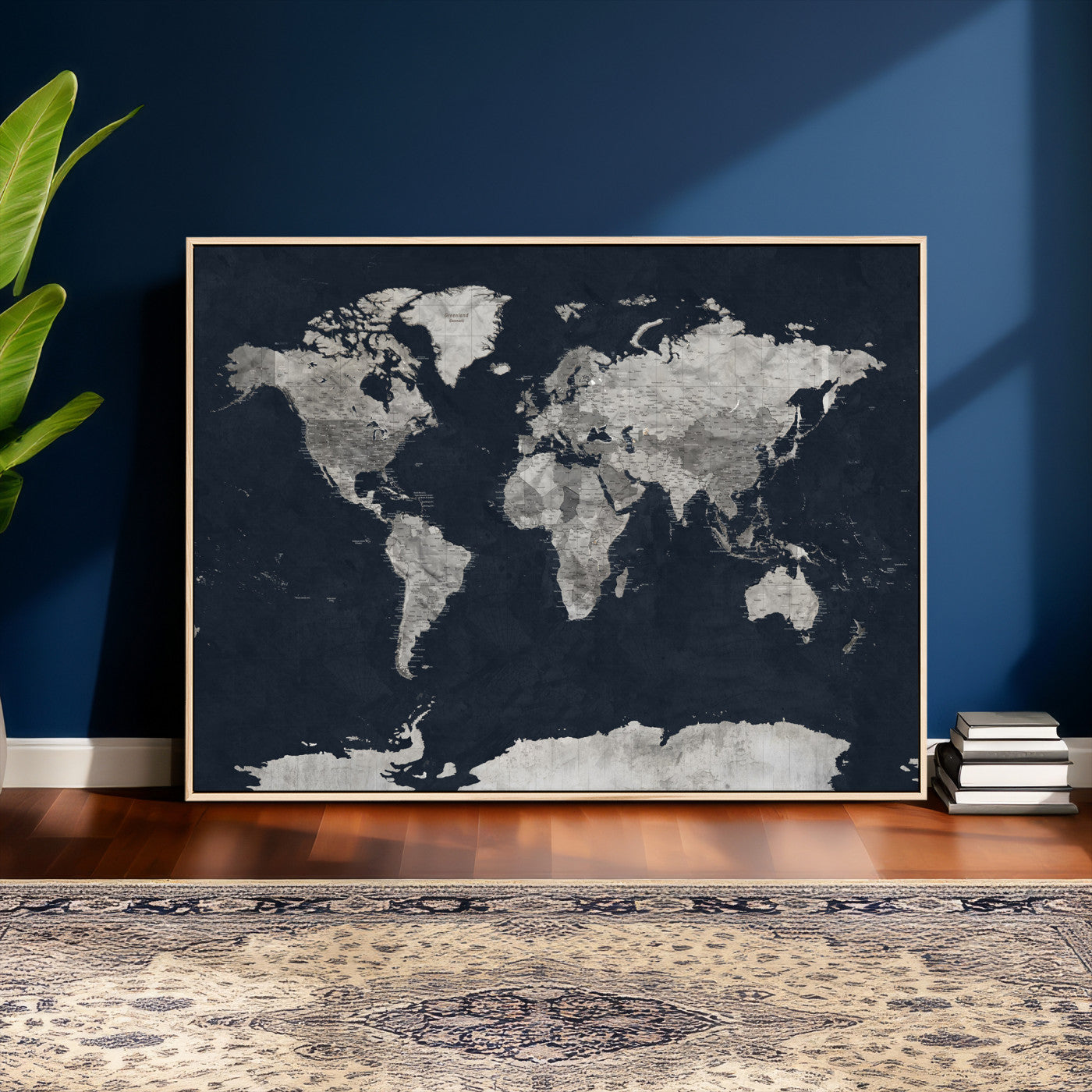 53886659-MGV-CV-36X24 - World Map Wall Art Canvas Print, Modern Decorative Framed Map Artwork Prints for Living Room, Office, Bedroom Wall Decor