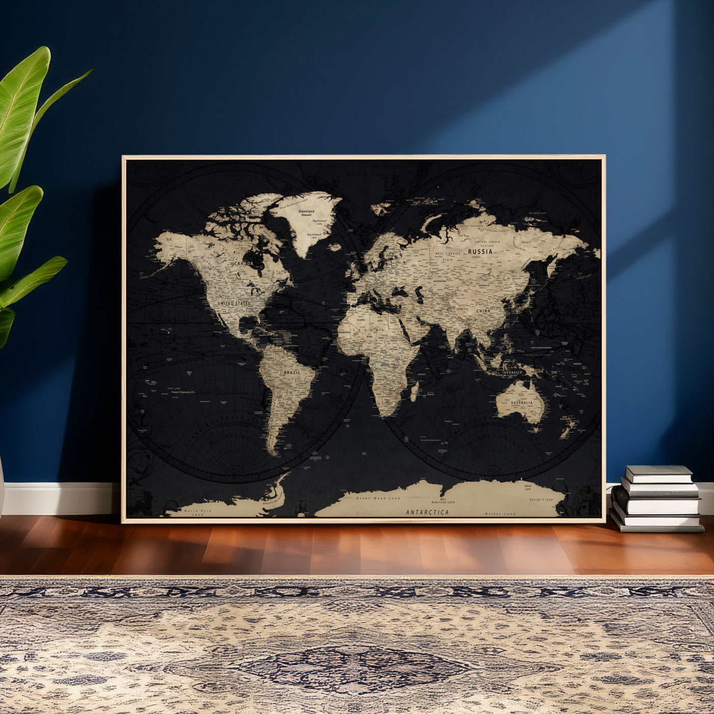 61835687-MGV-CV-36X24 - World Map Wall Art Canvas Print, Modern Decorative Framed Map Artwork Prints for Living Room, Office, Bedroom Wall Decor