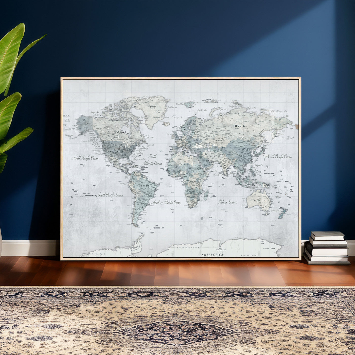71091917-MGV-CV-36X24 - World Map Wall Art Canvas Print, Modern Decorative Framed Map Artwork Prints for Living Room, Office, Bedroom Wall Decor