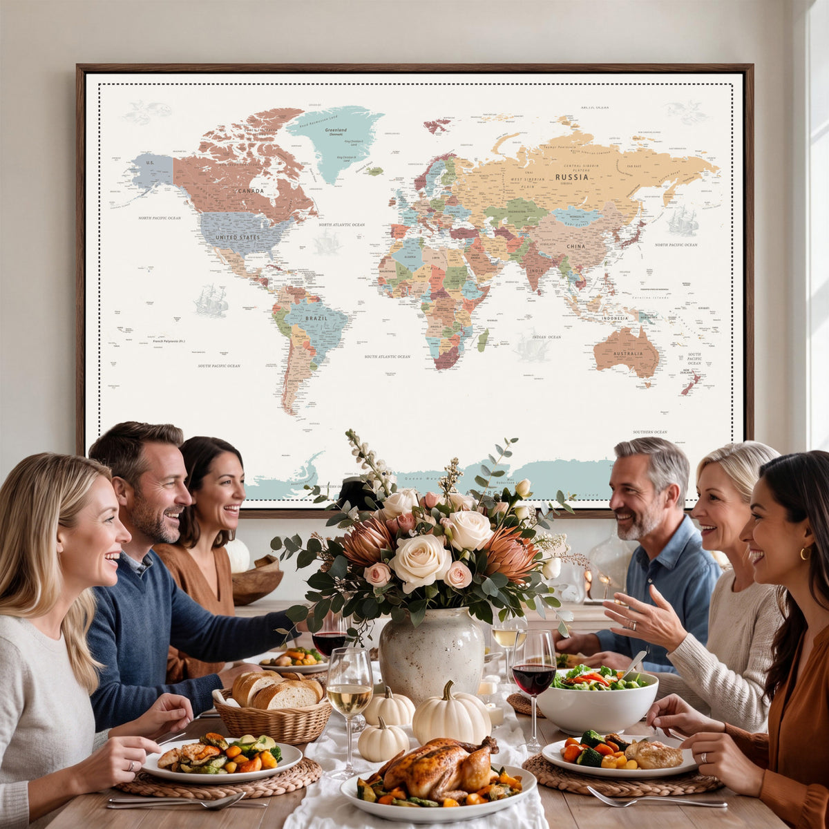 63447567-MGV-CV-36X24 - Pastel Colors World Map Wall Art Canvas Print