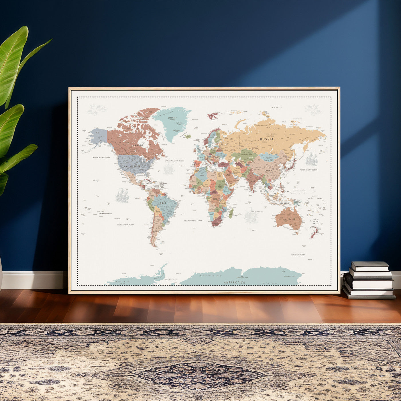 63447567-MGV-CV-36X24 - World Map Wall Art Canvas Print, Modern Decorative Framed Map Artwork Prints for Living Room, Office, Bedroom Wall Decor