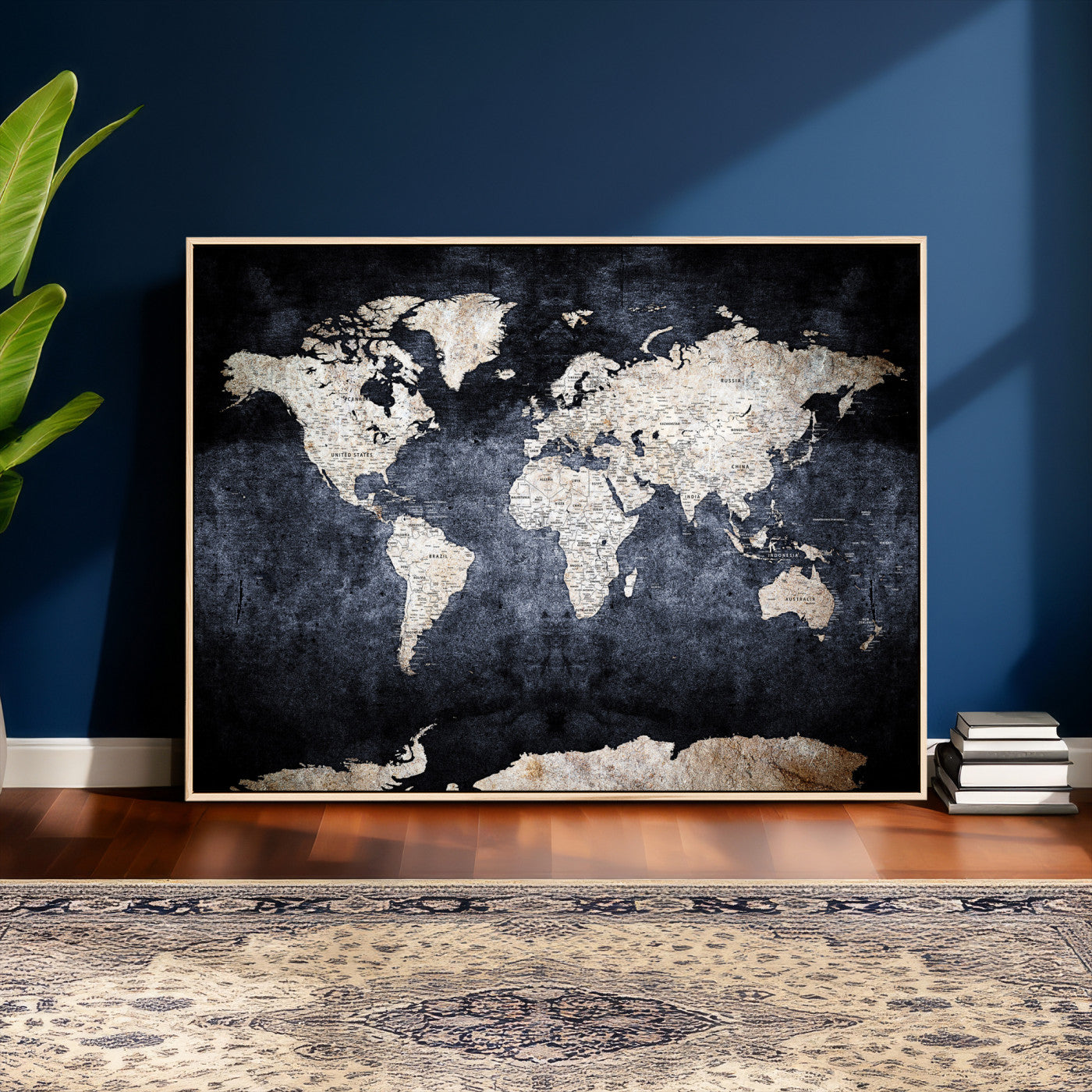 41193404-MGV-CV-36X24 - World Map Wall Art Canvas Print, Modern Decorative Framed Map Artwork Prints for Living Room, Office, Bedroom Wall Decor