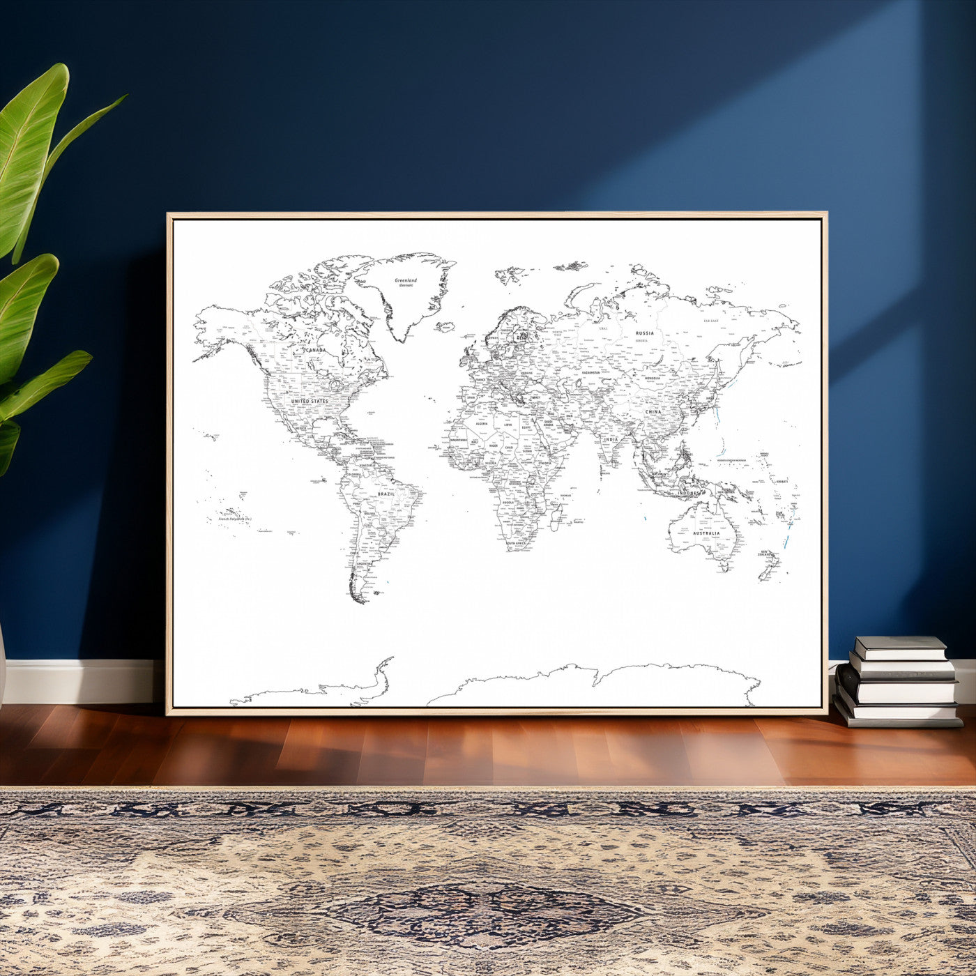 21002736-MGV-CV-36X24 - World Map Wall Art Canvas Print, Modern Decorative Framed Map Artwork Prints for Living Room, Office, Bedroom Wall Decor