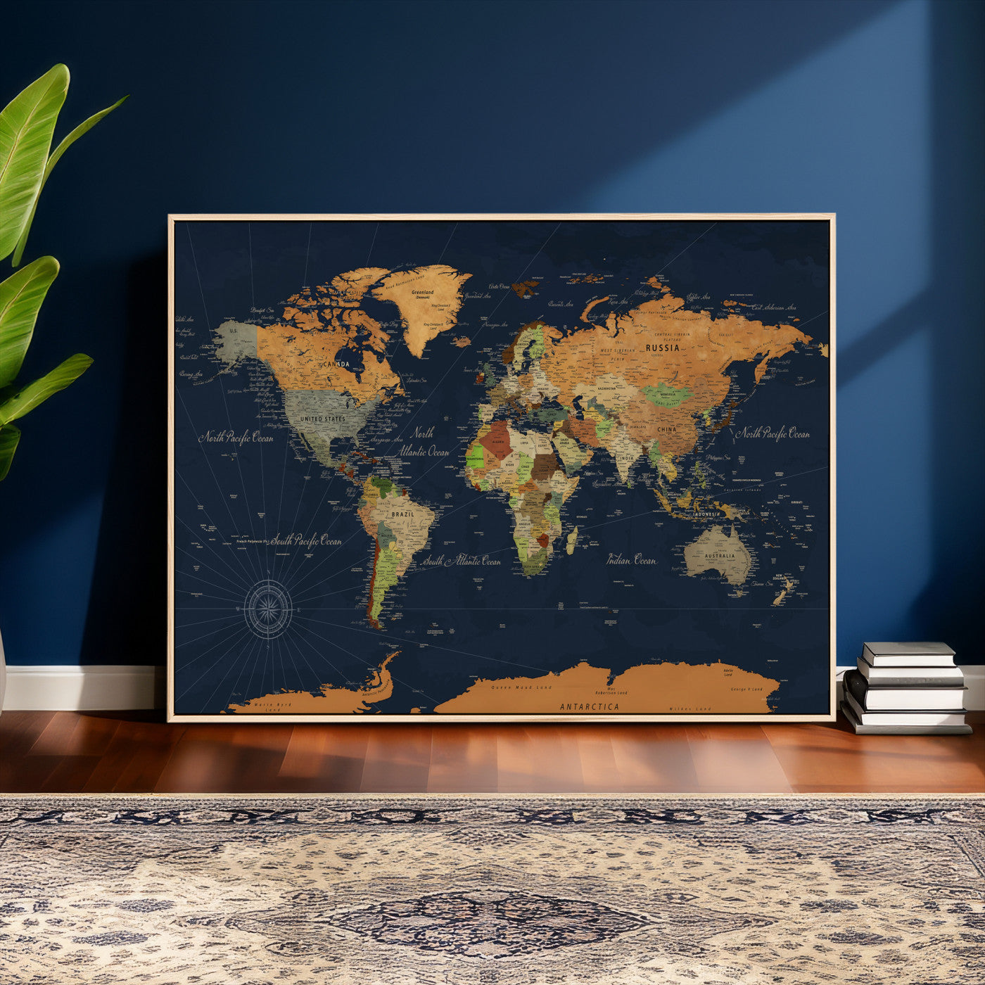 11715182-MGV-CV-36X24 - World Map Wall Art Canvas Print, Modern Decorative Framed Map Artwork Prints for Living Room, Office, Bedroom Wall Decor