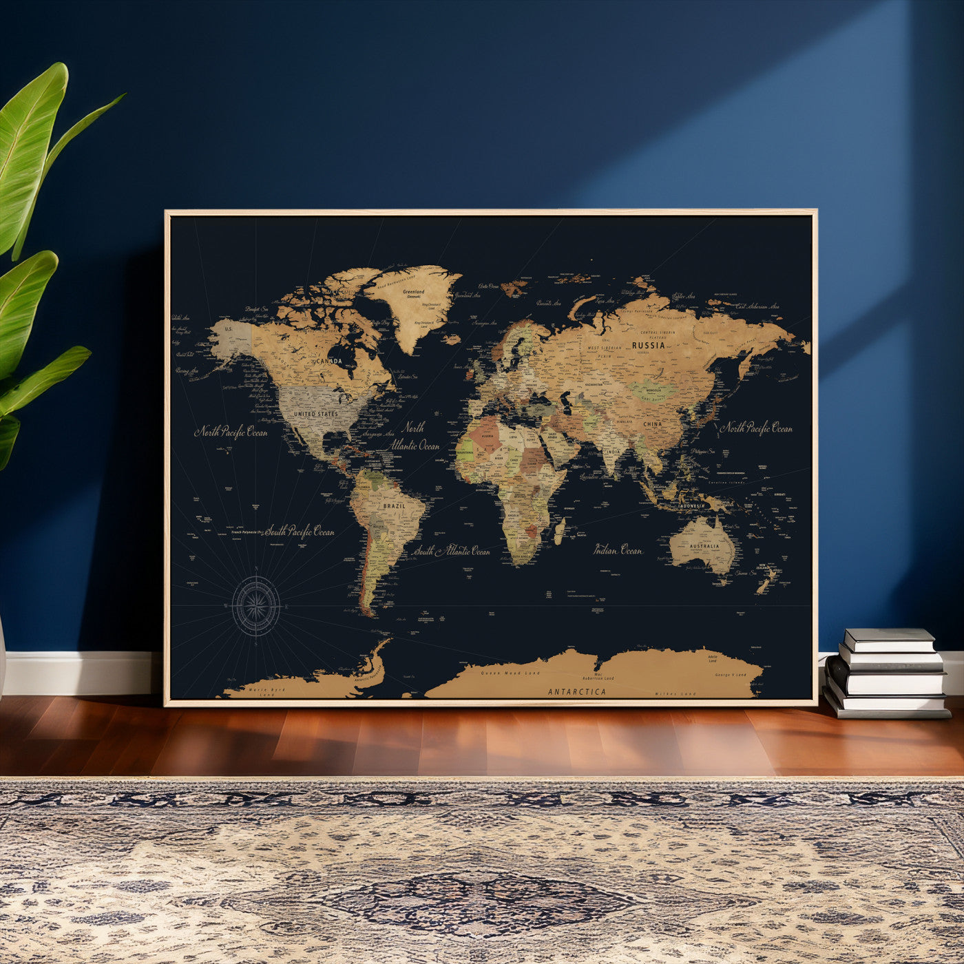 87280374-MGV-CV-36X24 - World Map Wall Art Canvas Print, Modern Decorative Framed Map Artwork Prints for Living Room, Office, Bedroom Wall Decor