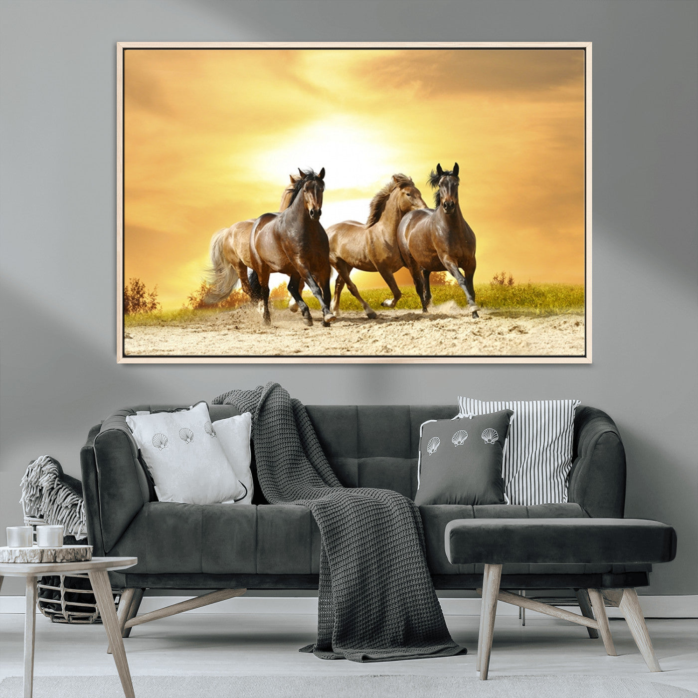 -Wild Horses Wall Art Canvas Print – Framed Galloping Herd Animal Artwork for Home, Office, Living Room, Guest Room