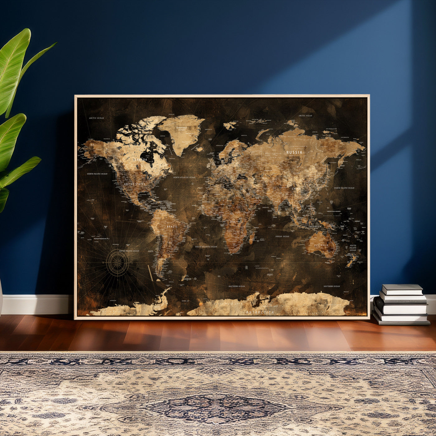 97742922-MGV-CV-36X24 - World Map Wall Art Canvas Print, Modern Decorative Framed Map Artwork Prints for Living Room, Office, Bedroom Wall Decor