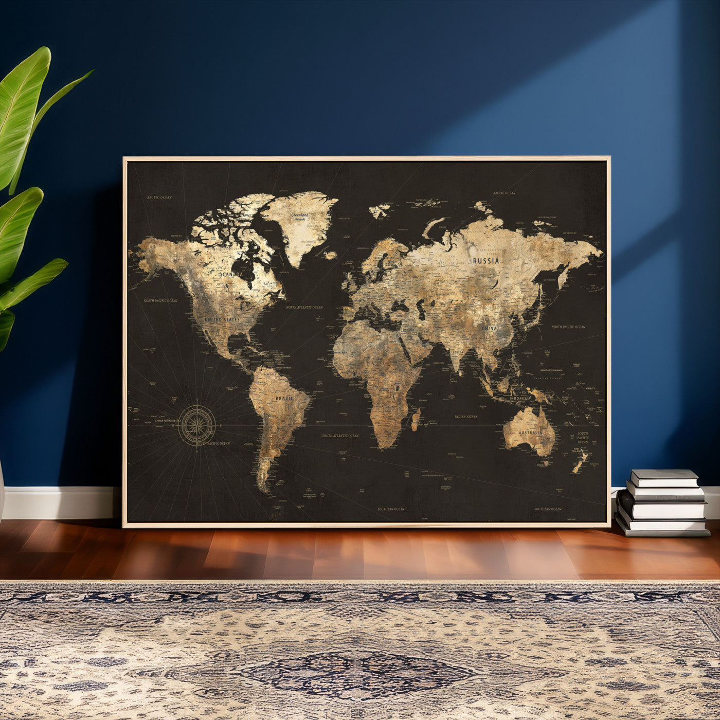 70985630-MGV-CV-36X24 - World Map Wall Art Canvas Print, Modern Decorative Framed Map Artwork Prints for Living Room, Office, Bedroom Wall Decor