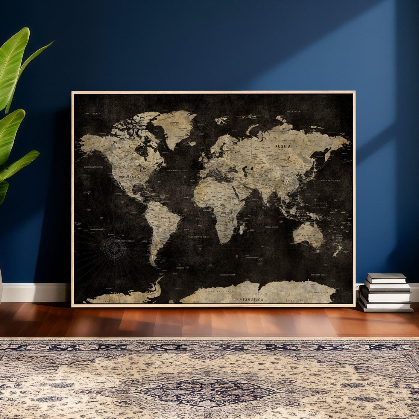 60653880-MGV-CV-36X24 - World Map Wall Art Canvas Print, Modern Decorative Framed Map Artwork Prints for Living Room, Office, Bedroom Wall Decor