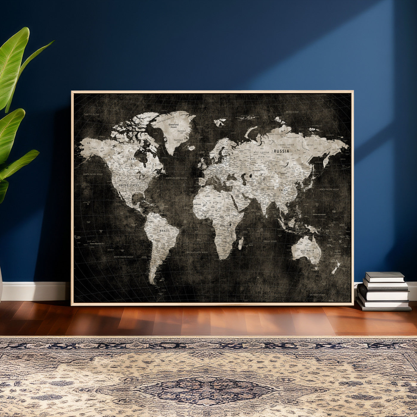 94581666-MGV-CV-36X24 - World Map Wall Art Canvas Print, Modern Decorative Framed Map Artwork Prints for Living Room, Office, Bedroom Wall Decor