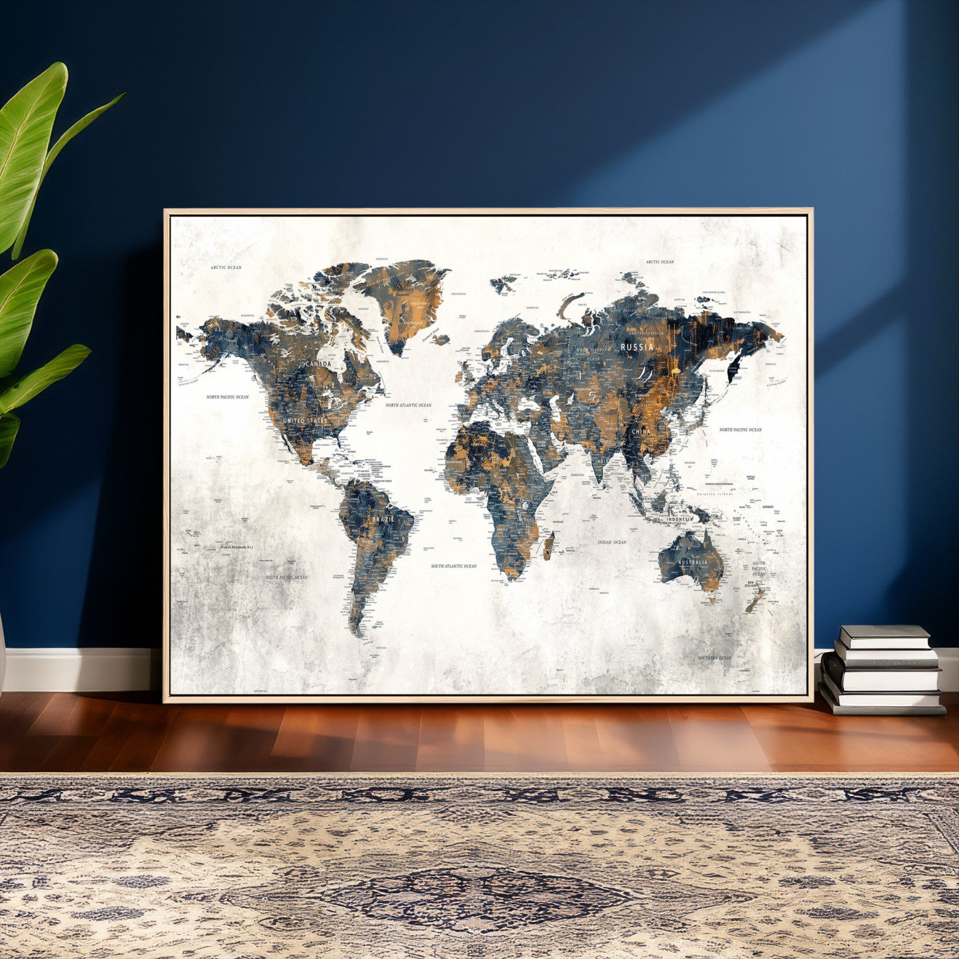 52451147-MGV-CV-36X24 - World Map Wall Art Canvas Print, Modern Decorative Framed Map Artwork Prints for Living Room, Office, Bedroom Wall Decor